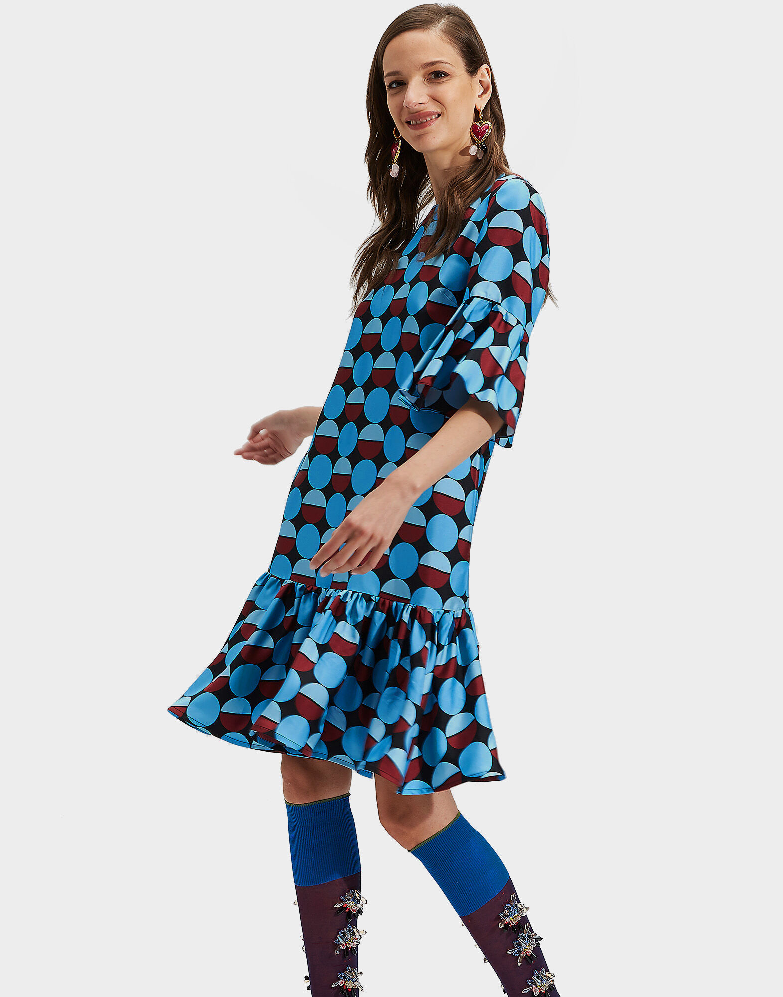 LaDoubleJ Short Curly Swing Dress Sfere Azzurro DRE0200SIL001SFE0003