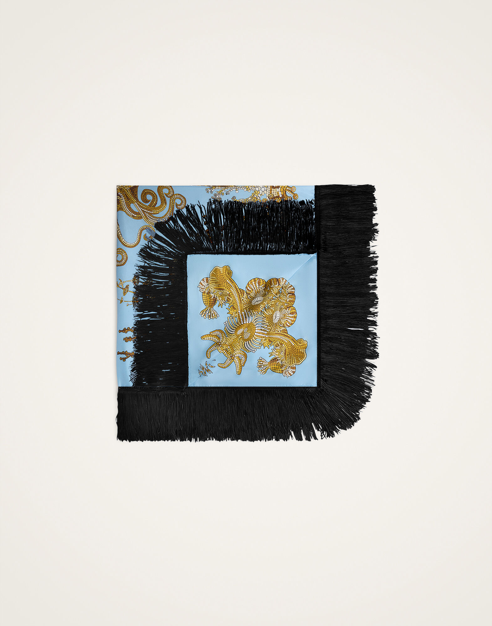 La DoubleJ Reversible Fringe Foulard 90 Oceania Plac&eacute;e Light Blue SCA0073SIL006OCE01BU01