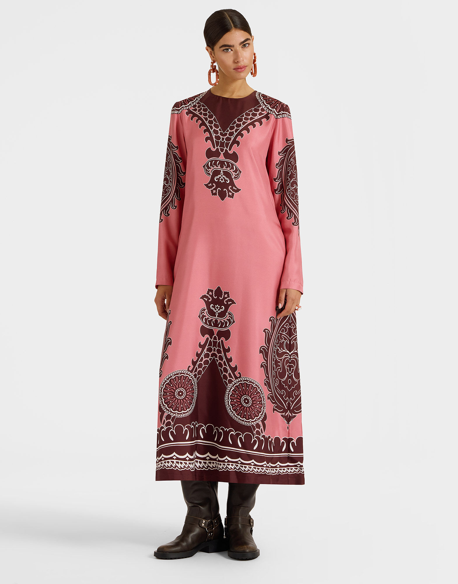 La DoubleJ Long Sleeve Swing Dress Oltrarno Plac&eacute;e Pink DRE0231SIL006OLT03PI01