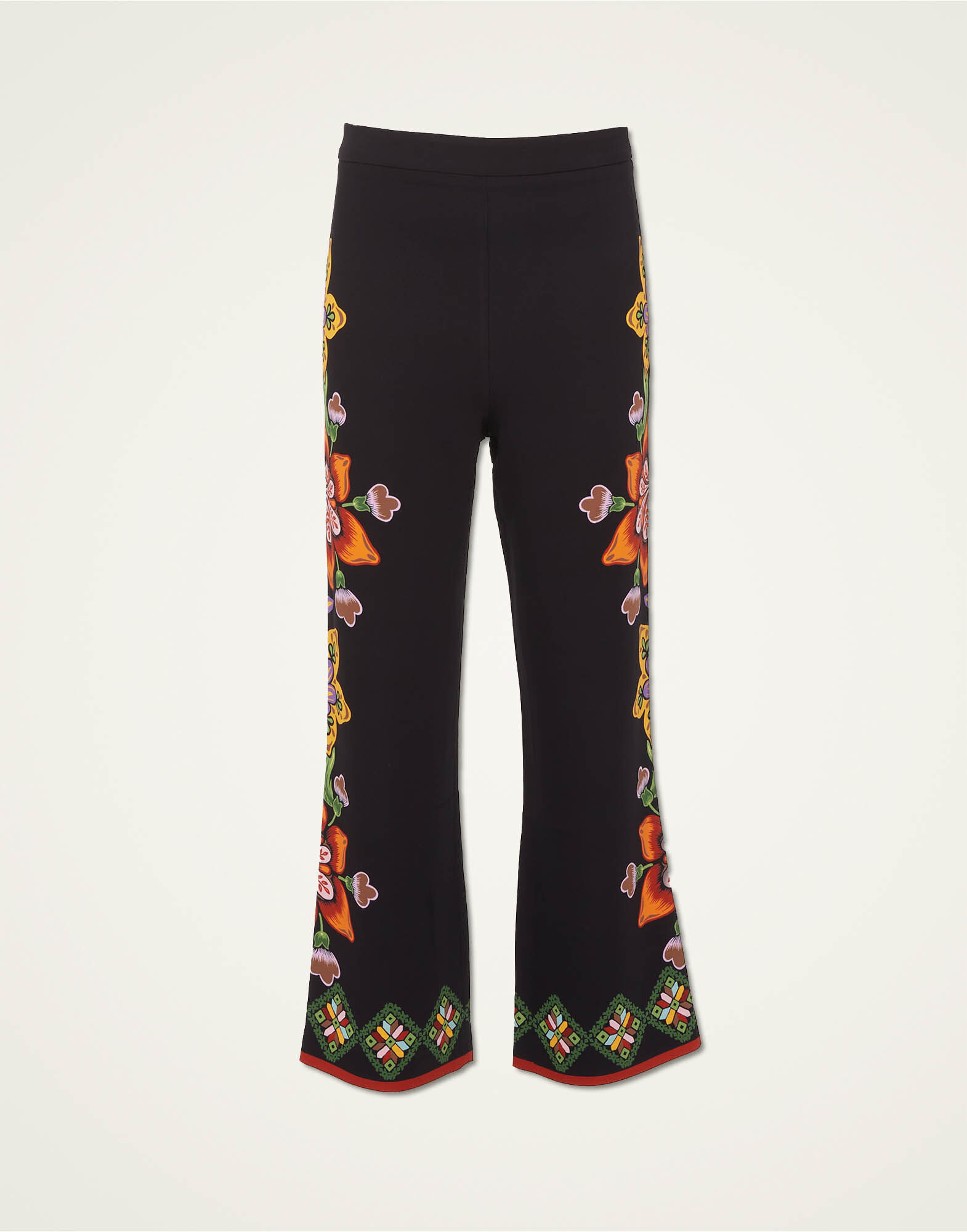 Stretch Pants in Folk Flowers Nero Placée for Women | La DoubleJ