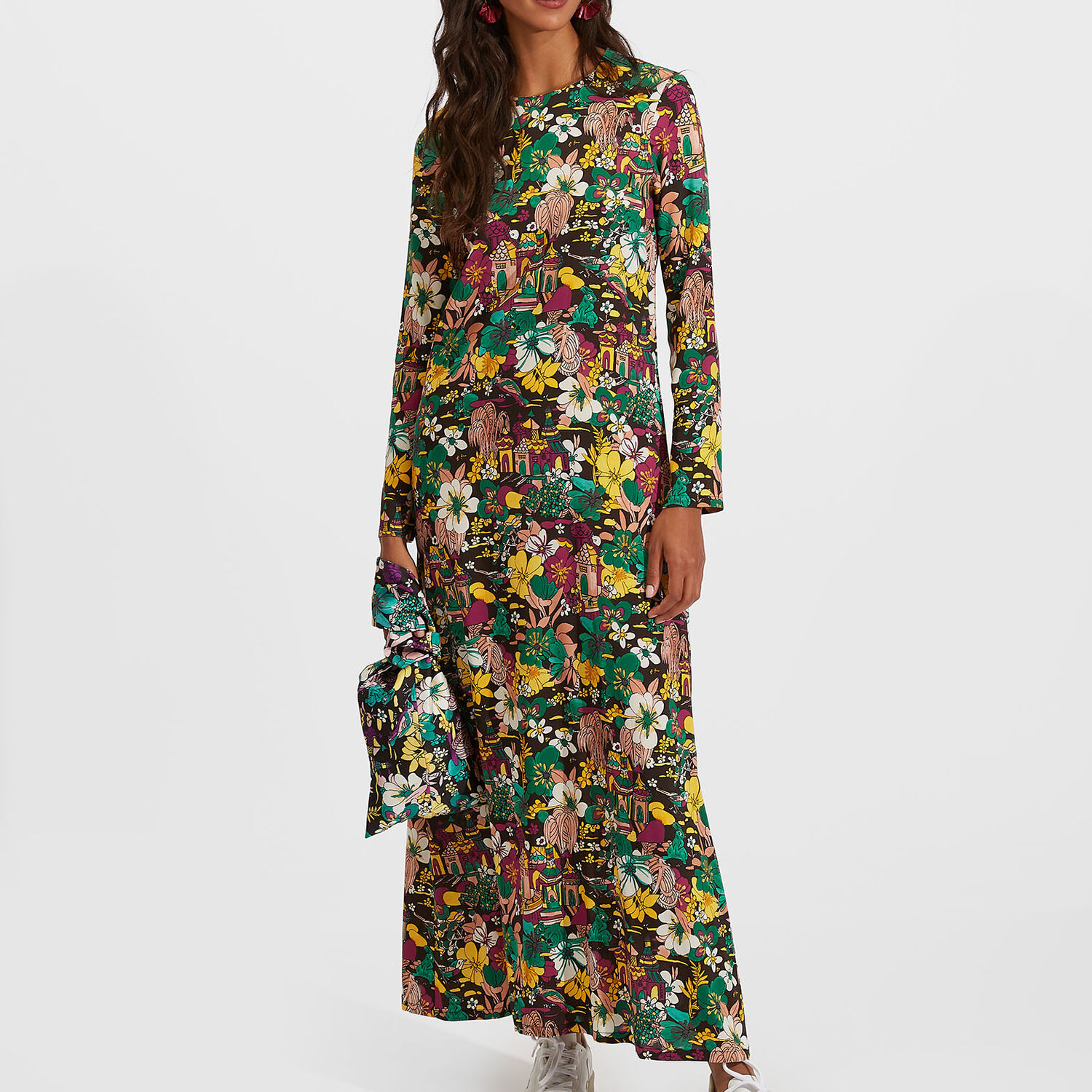 La Doublej Long Sleeve Swing Dress Temples Multicolor Print In Temples