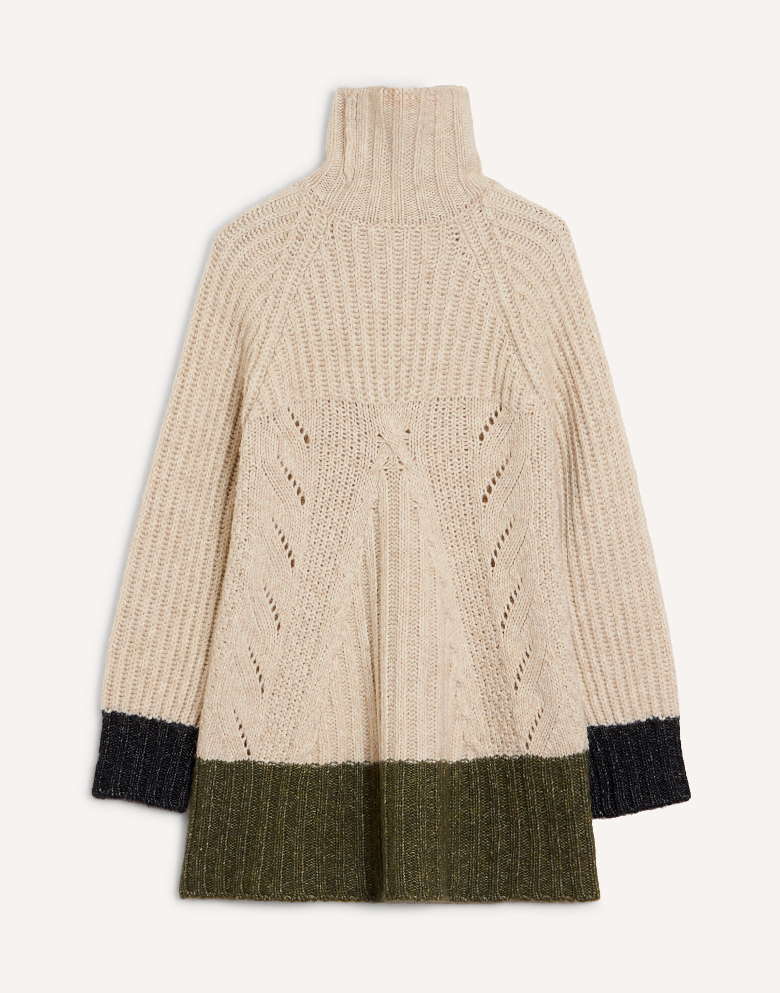 La DoubleJ Fireside Turtleneck Color Block Ecru, Green, and Black PUL0386KNI215VA530BR05