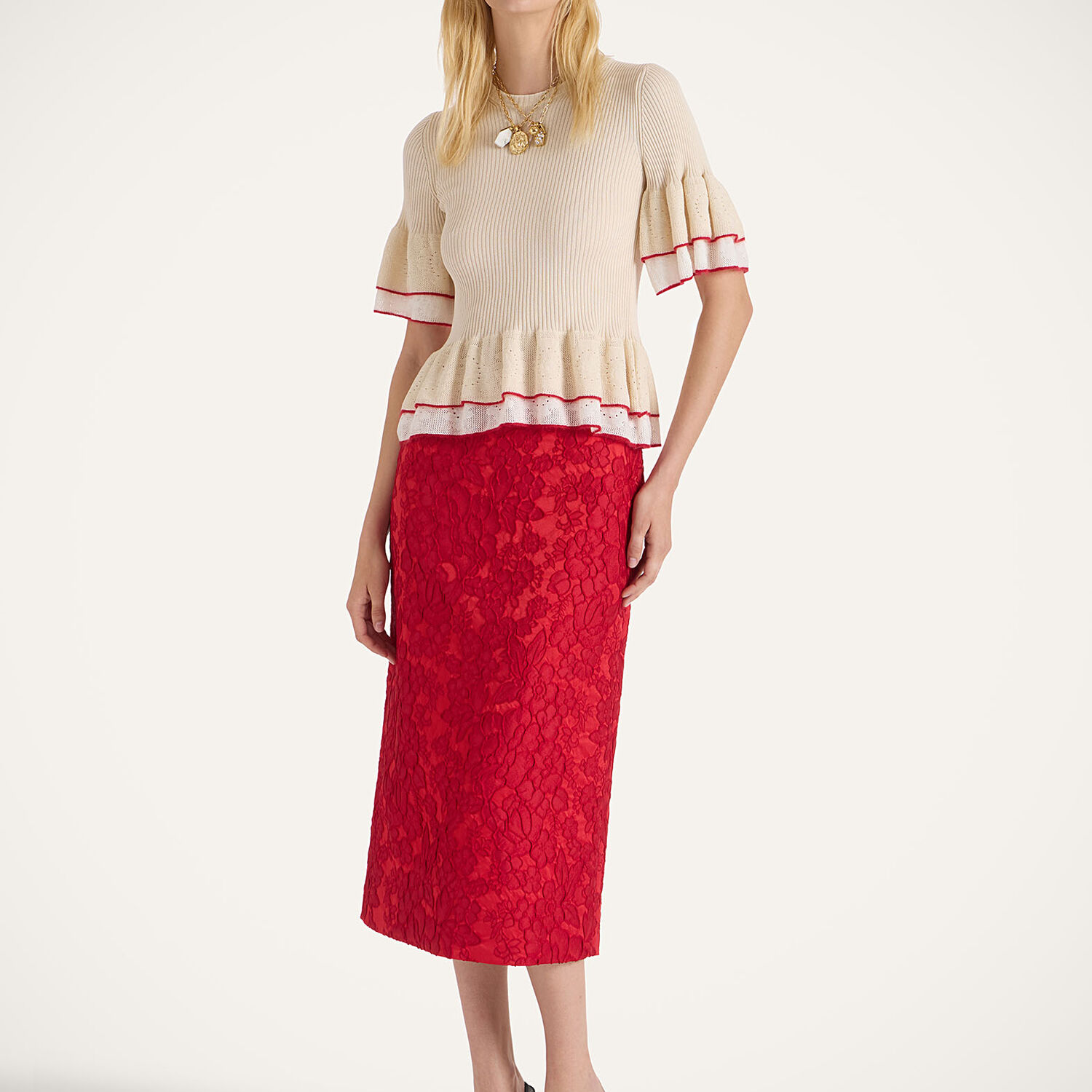  La Doublej Knitwear Women - Peplum Tee Solid Light Beige M 52% Silk 43% Cotton 2% Mohair 2% Polyamide 1% Wool 