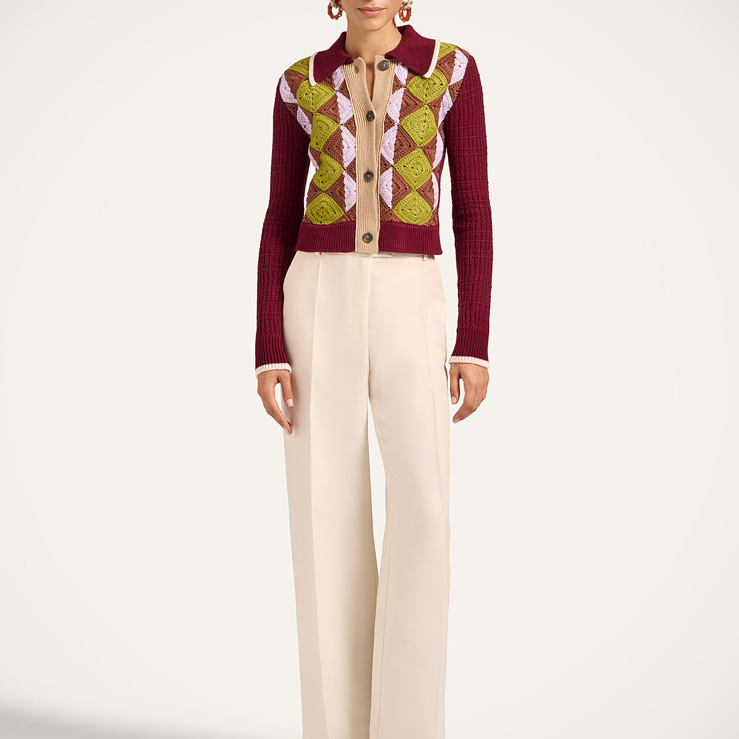 La Doublej Crochet Mini Cardigan In Burgundy