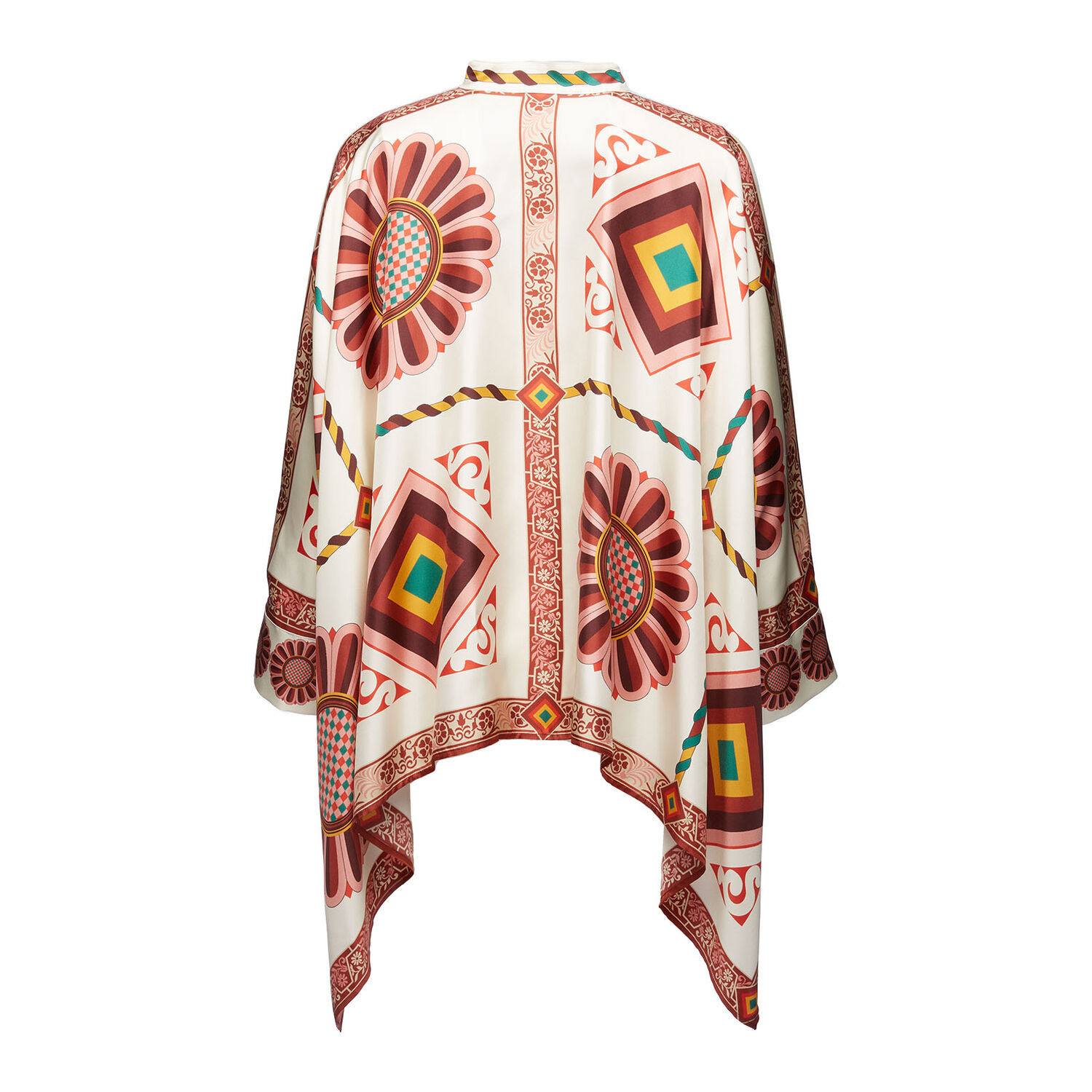 La Doublej Placed-print Silk Foulard Shirt In Macro Tiles Placed