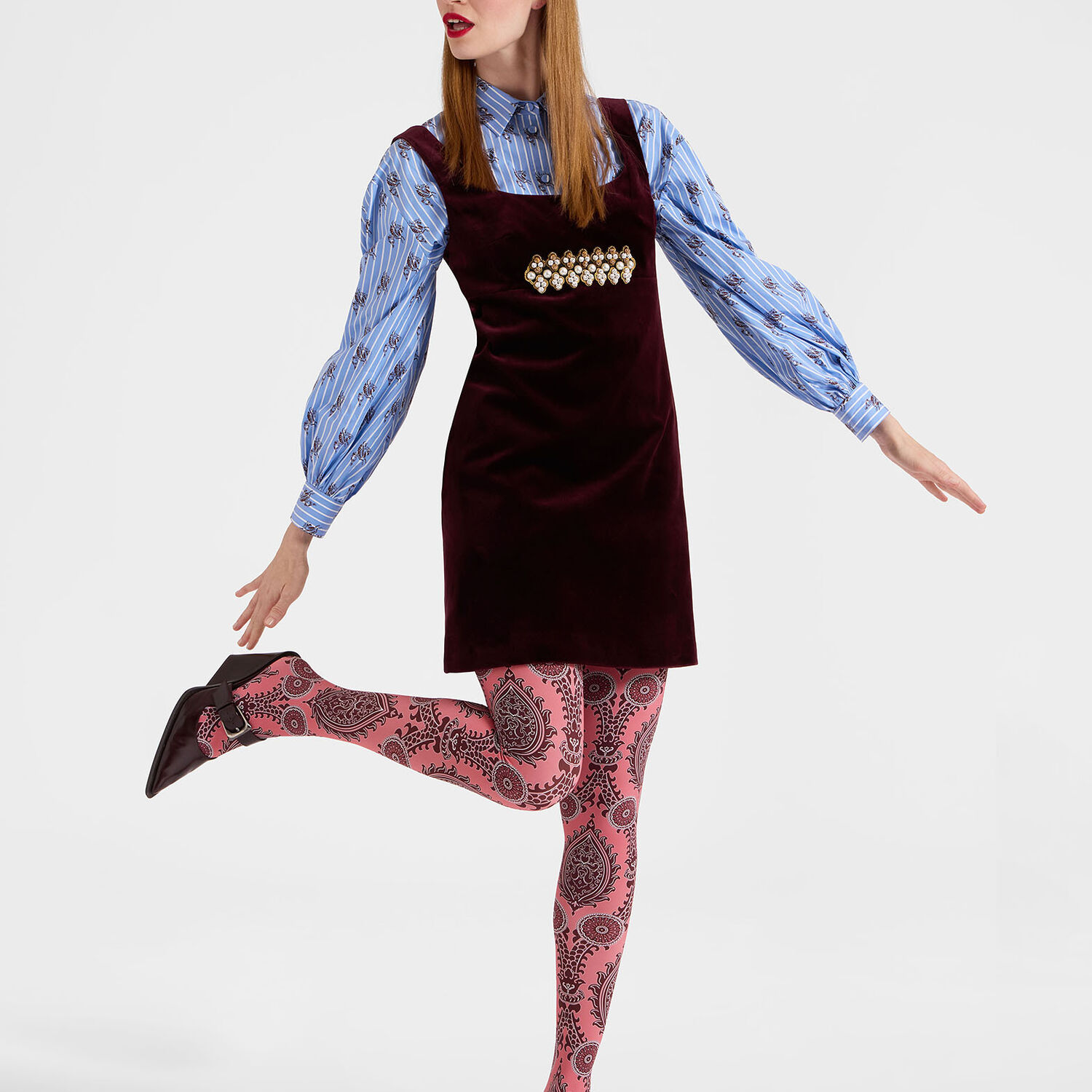 La Doublej Printed Tights In Oltrarno Pink
