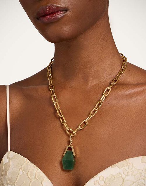 La DoubleJ Portal Charm 24K Gold Plate & Green Jade CHM0027BRA003JAD01YE05