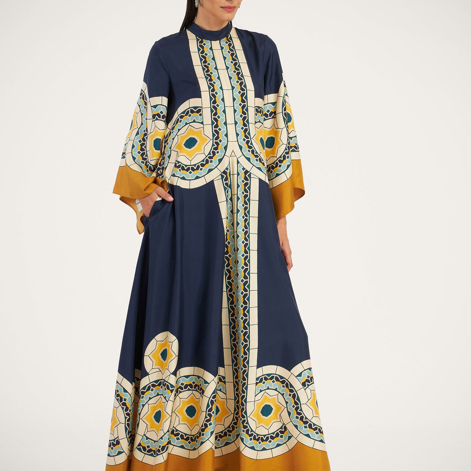 La Doublej La Double J Woman Maxi Dress Navy Size L Silk In Mudejar Placée Blue