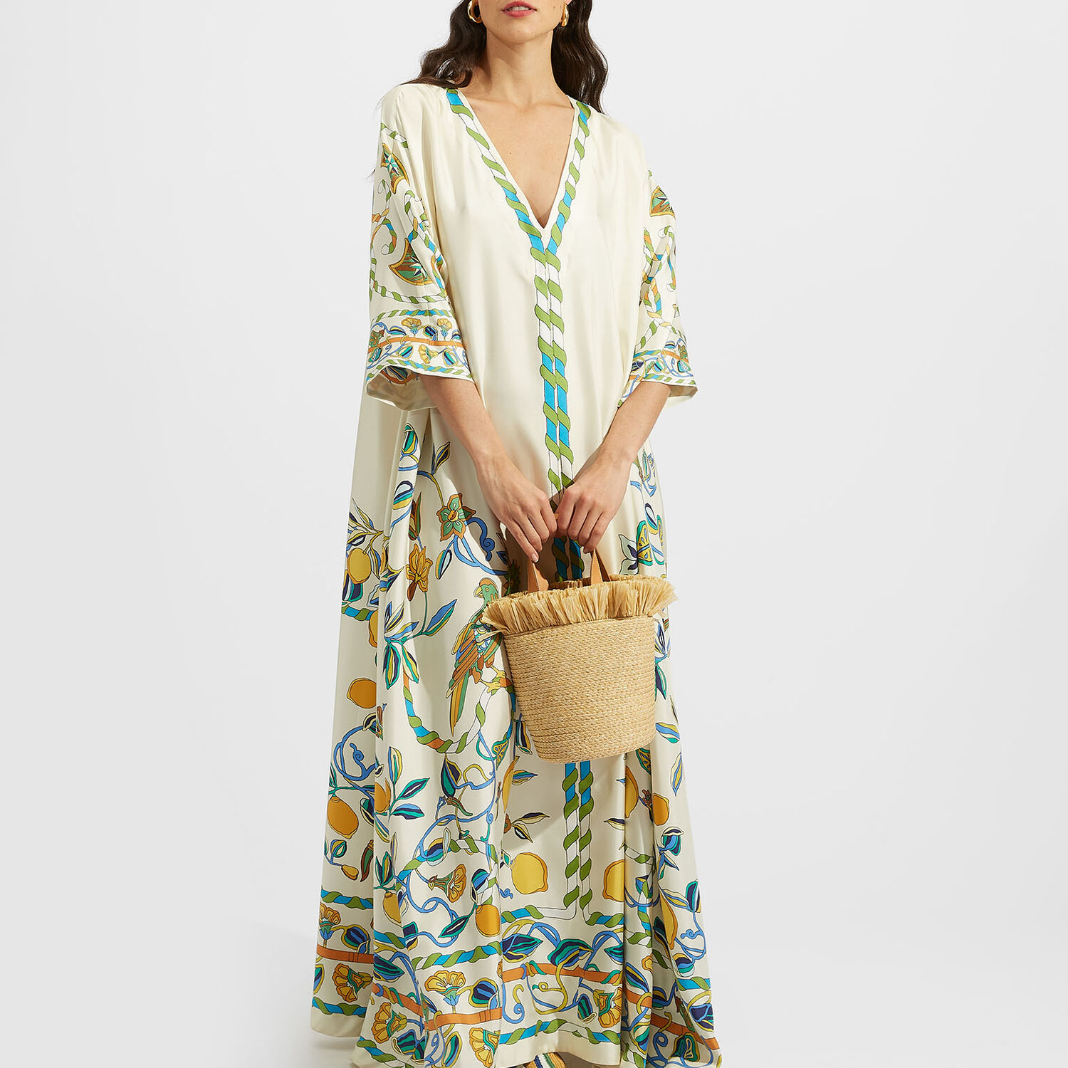 La Doublej Muumuu Lemon-print Maxi Dress In Borboni Placee White