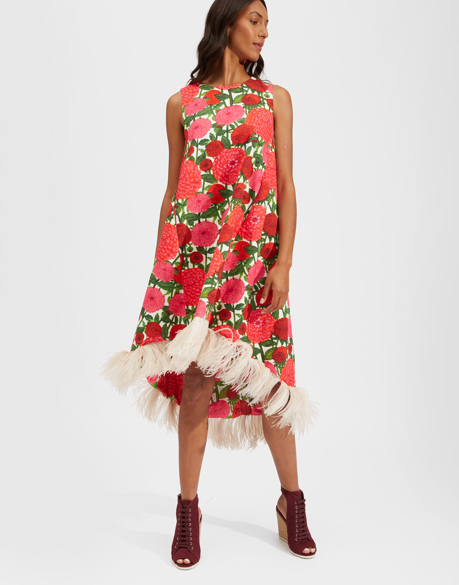 La Scala High Dress With Feathers in Pink Dahlias for Women La DoubleJ