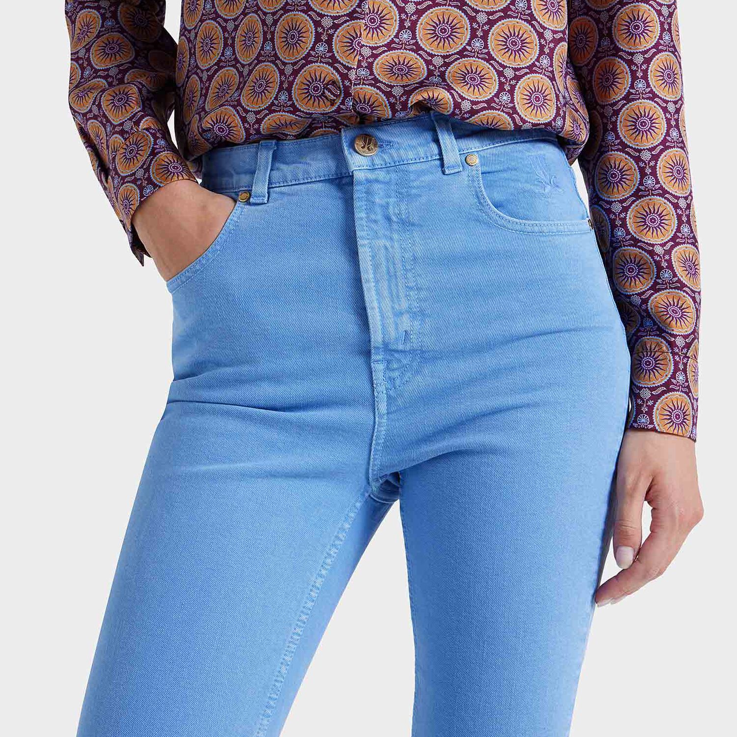 Shop La Doublej Fancy Crop Jeans (with Feathers) In Light Blue