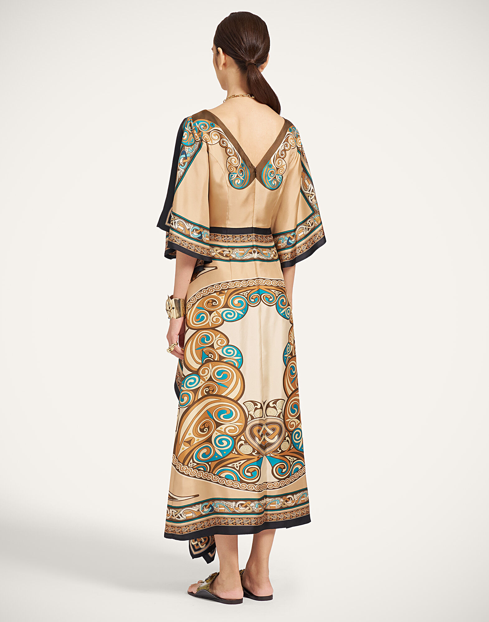 La DoubleJ Foulard Dress Kells Plac&eacute;e Camel DRE1127SIL029KEL03BR04