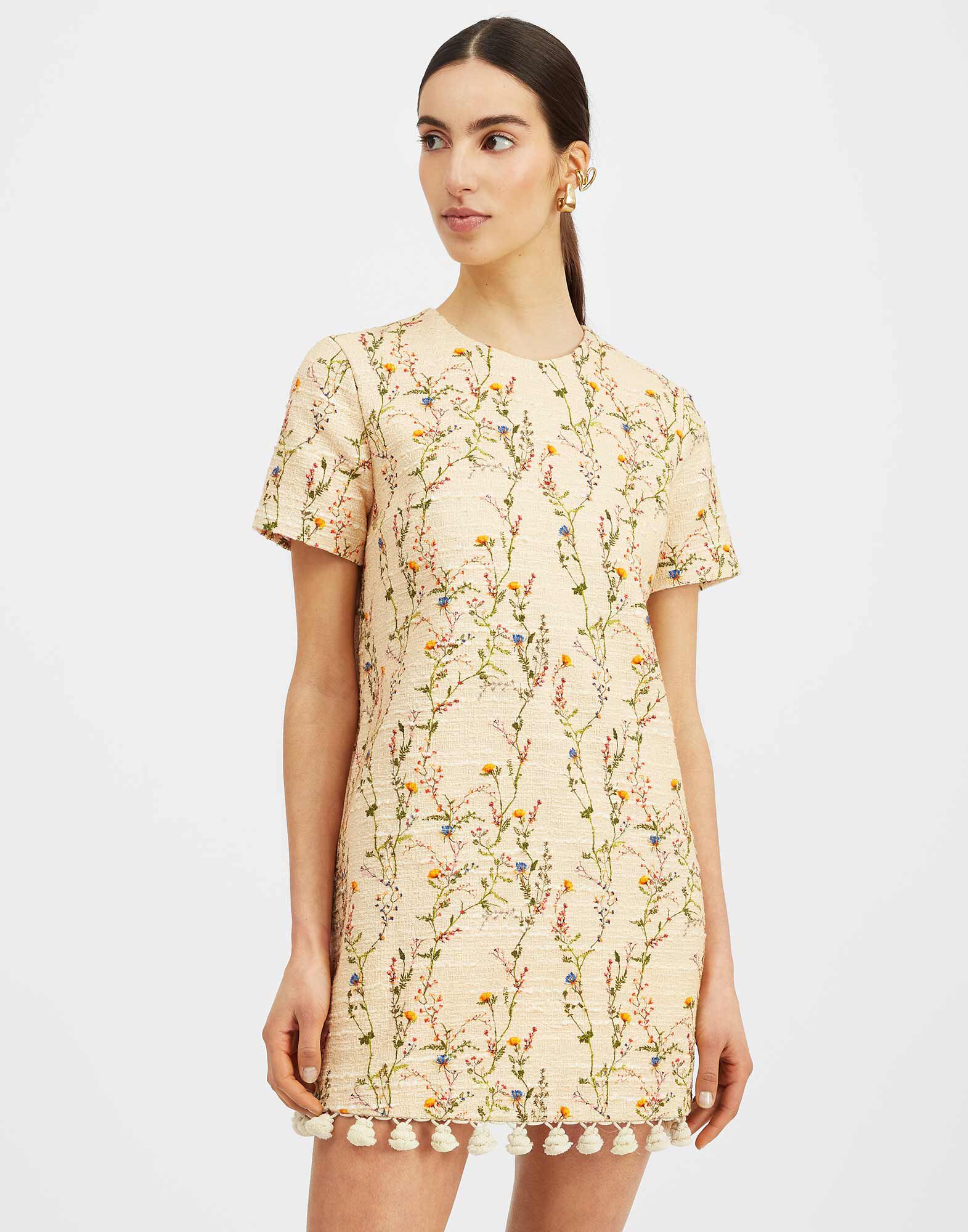 Mini Swing Dress Embroidered in Primavera Cream for Women La DoubleJ