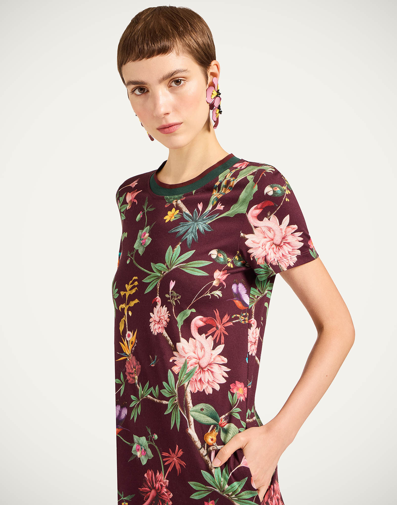 La DoubleJ Sporty Swing Dress Zooflora Burgundy DRE0247JER002ZOF02RE02