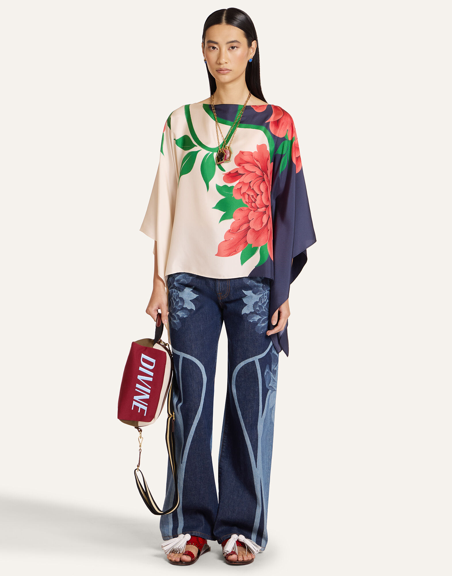 La DoubleJ Foulard Top Queen Peony Plac&eacute;e Blue TOP0195SIL029QPE02BU03