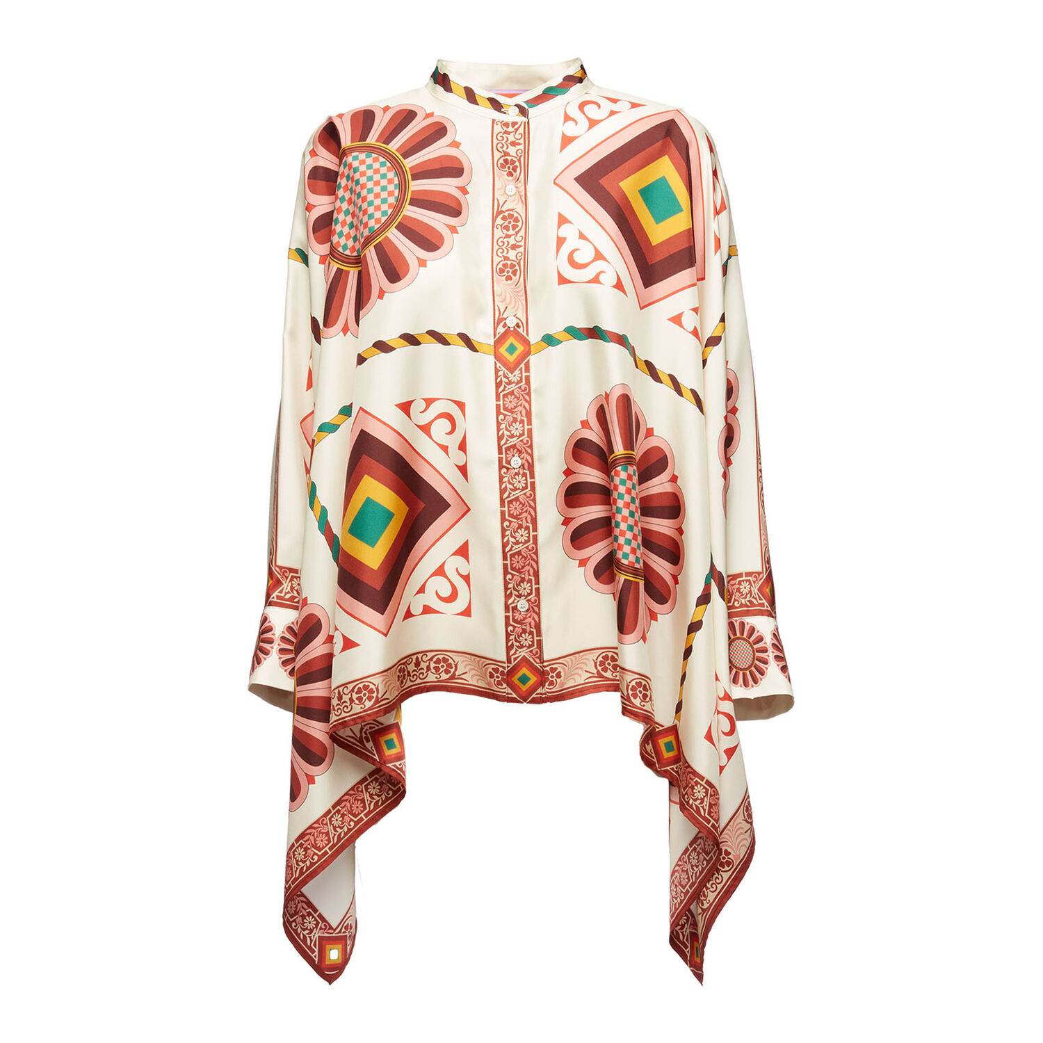 La Doublej Placed-print Silk Foulard Shirt In Macro Tiles Placed