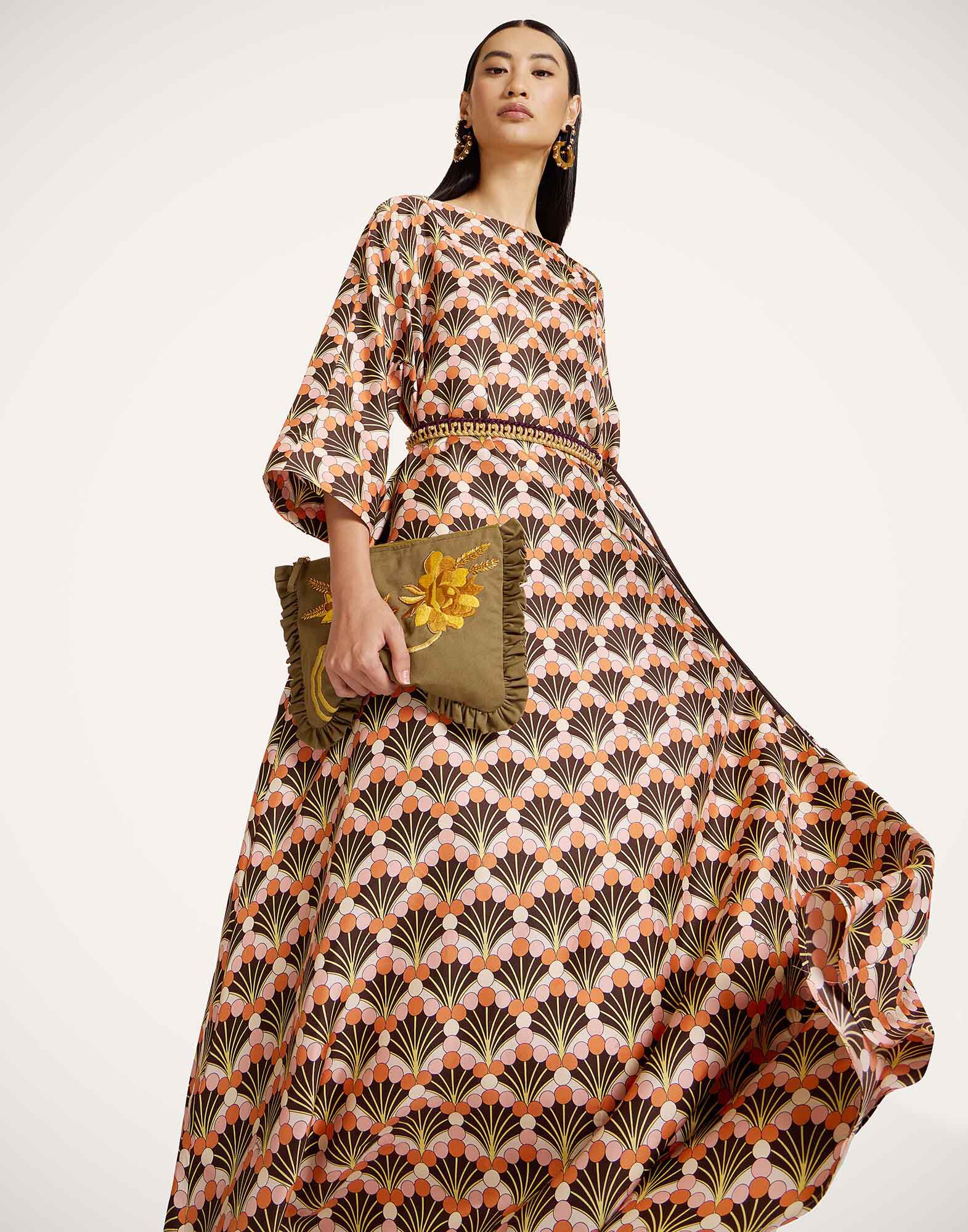 La DoubleJ Muumuu Dress Round Neck Florette Fan Brown DRE0370SIL001FLF02BR02