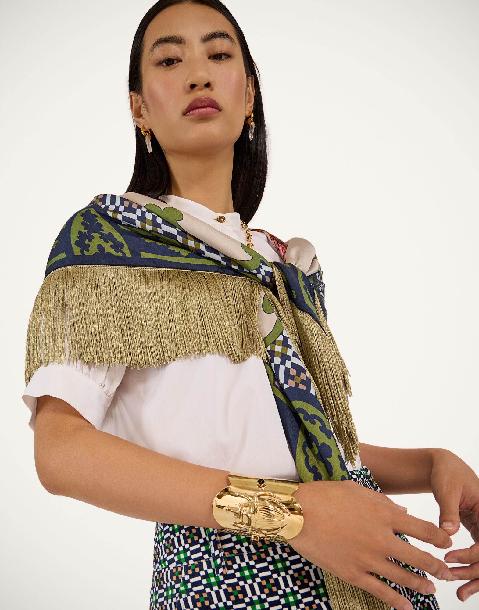 Reversible Fringe Carré Scarf in Mariposa Placée Celeste for