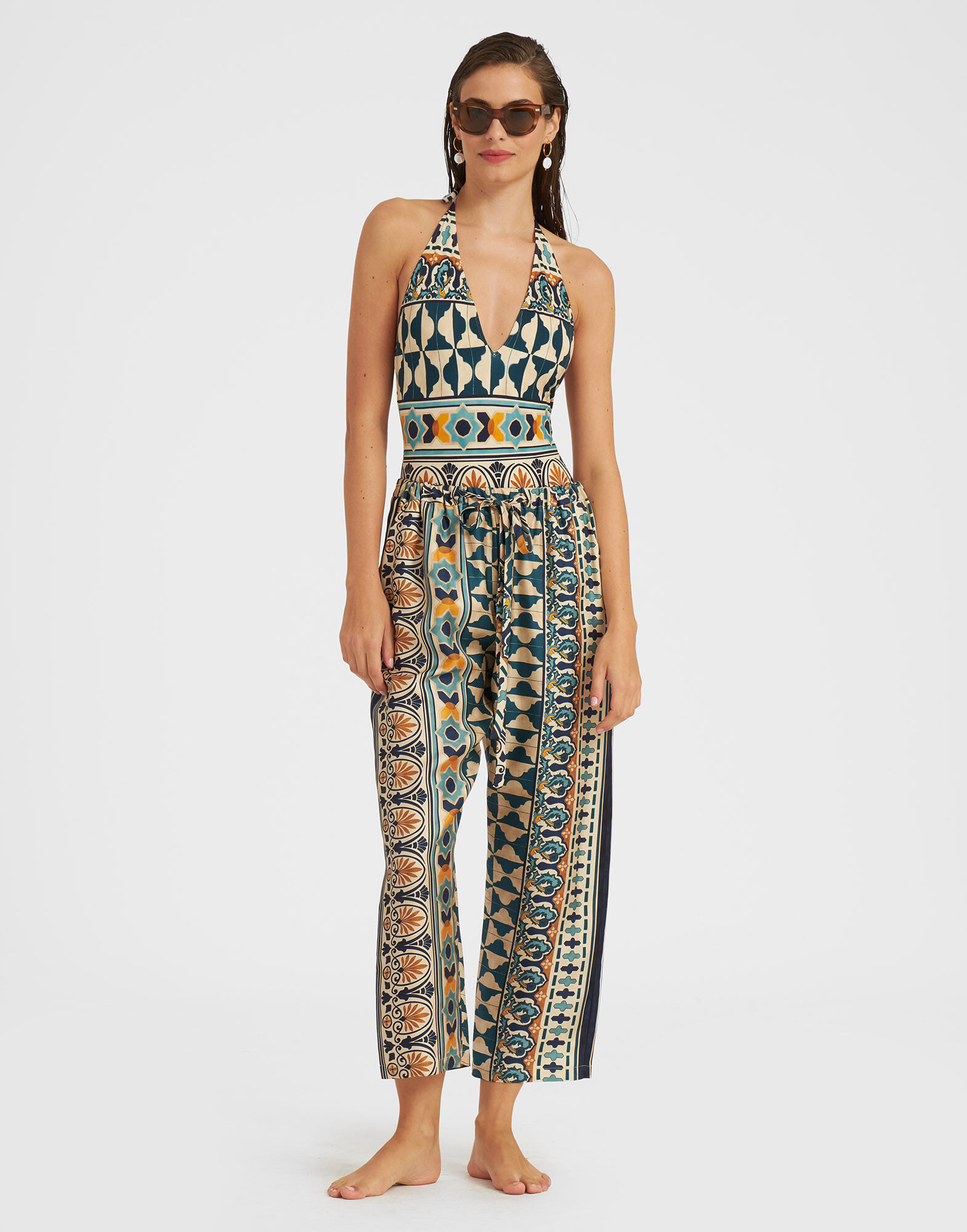 La DoubleJ Drawstring Pants Casareale Small Plac&egrave;e Cream TRO0053SIL001REA02WH03