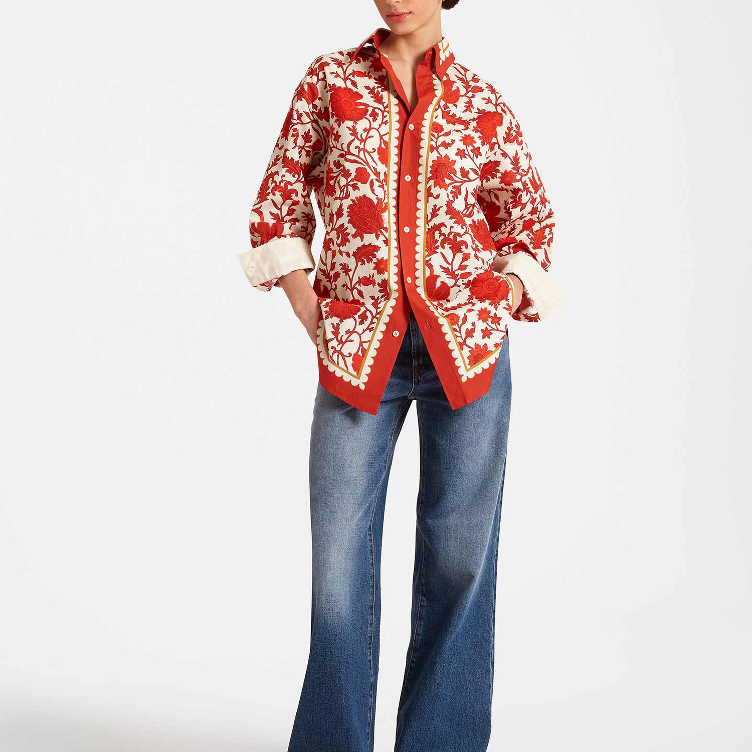 La Doublej + Orlebar Brown Better Than Your Boyfriend's Printed Cotton-poplin Shirt In Dragonflower Placée Red
