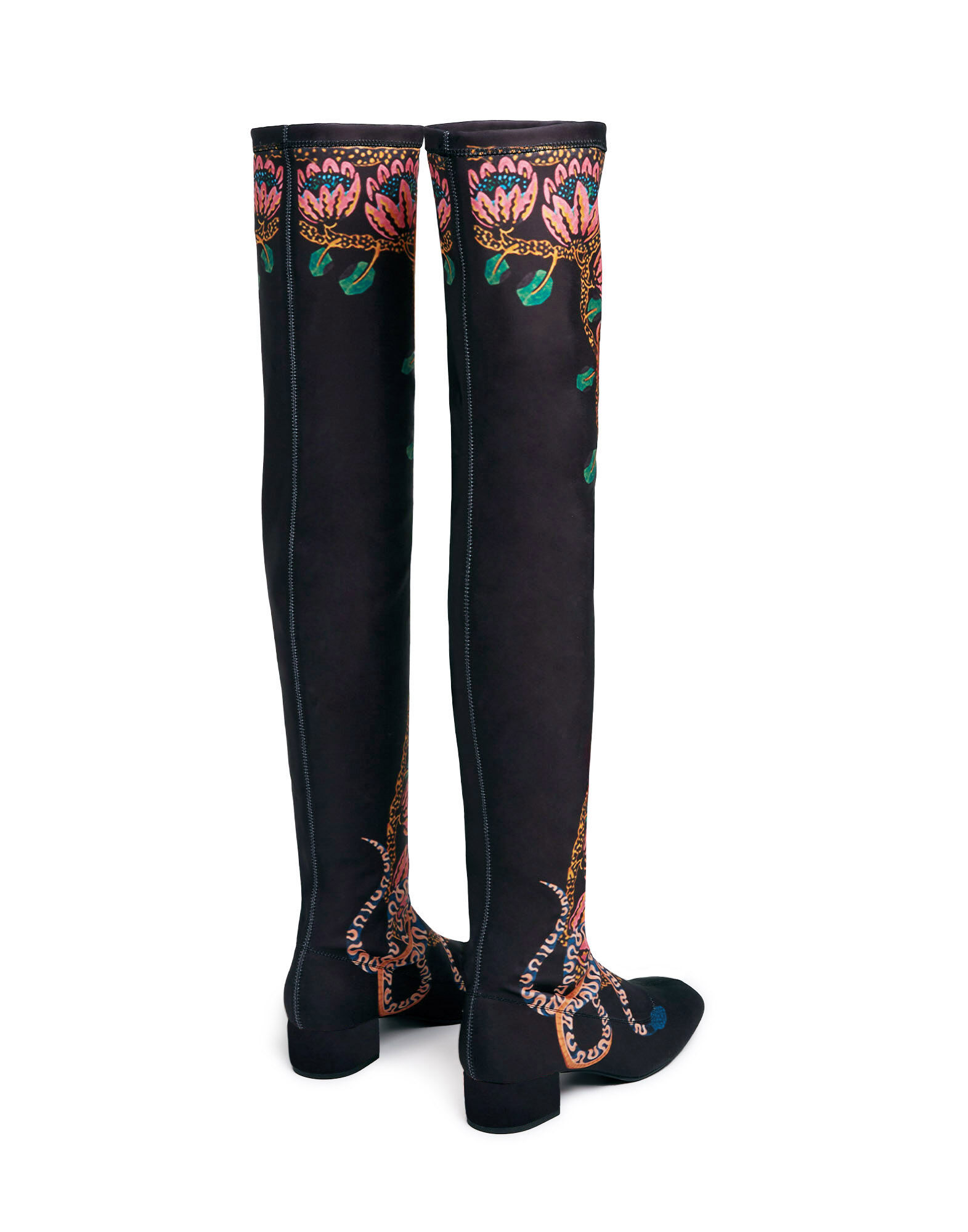 Black stretch lycra thigh high boots discount