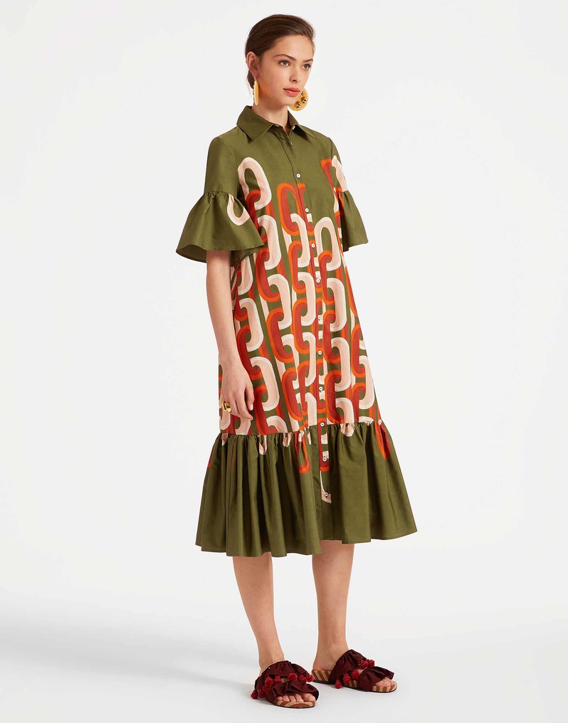 La DoubleJ Choux Midi Dress La DoubleJ Choux Midi Dress Prometheus Placée Camouflage DRE0733COT039EUS02GR08