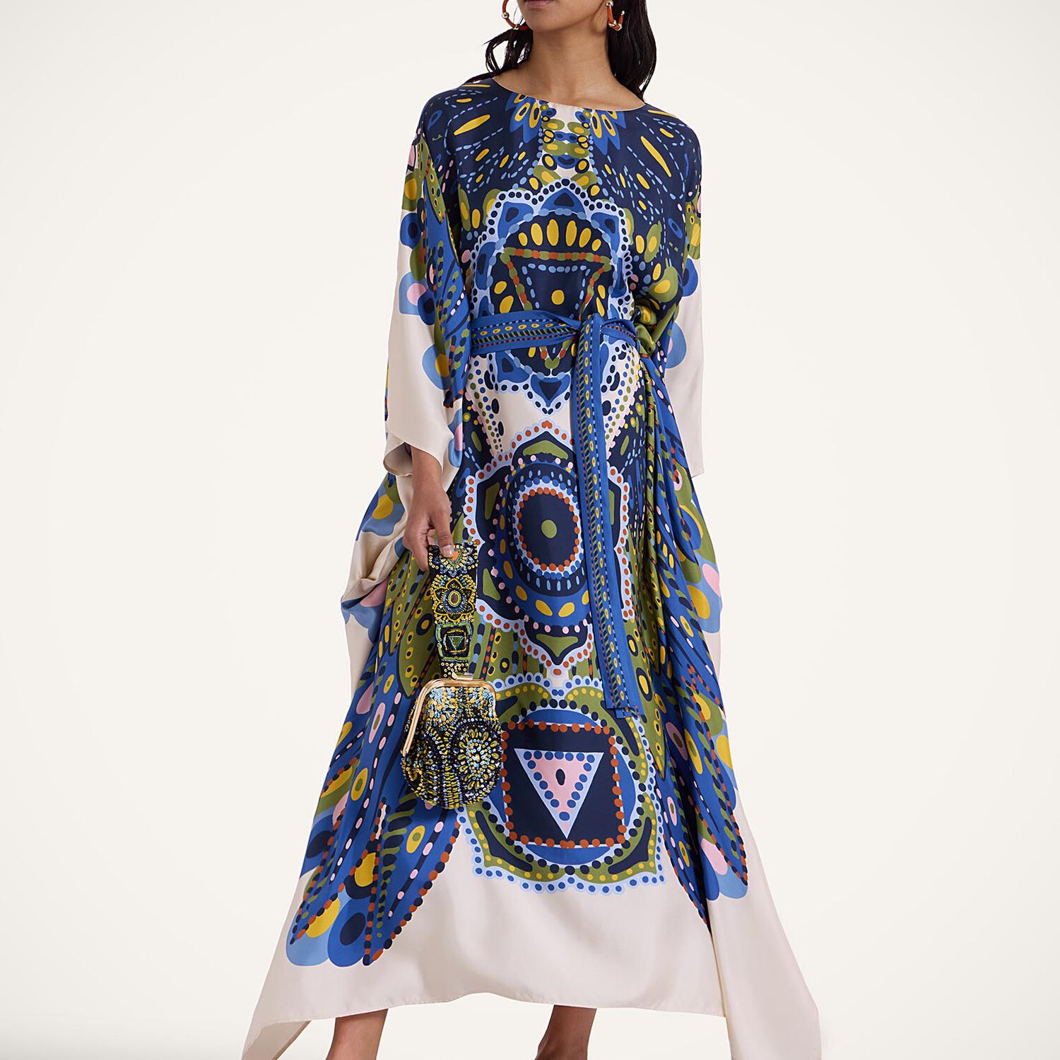 La Doublej Multicolor Kaftan With Belted Waist And All-over Graphic Print In Chakra Placée Multicolor
