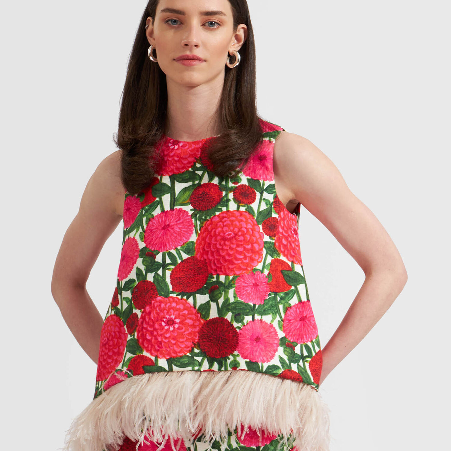 La Doublej La Scala Top (with Feathers) In Pink Dahlias