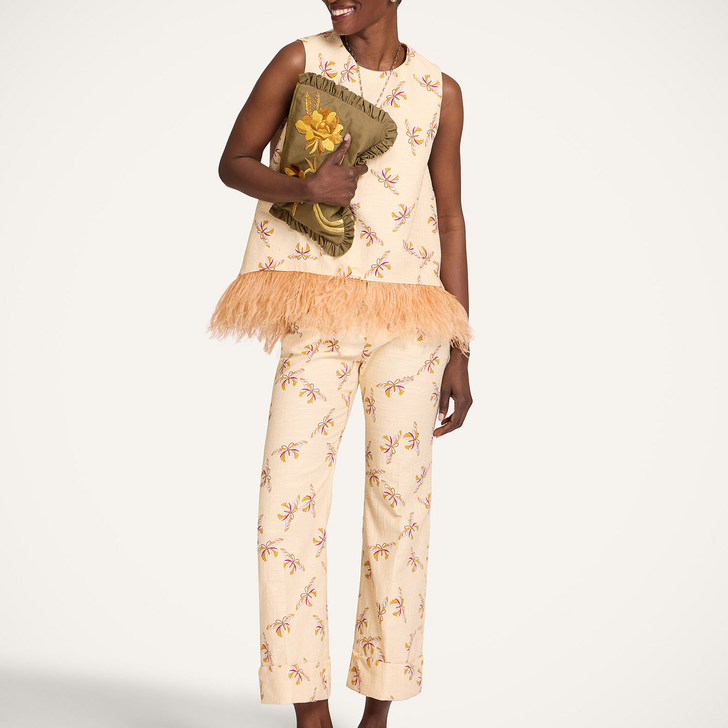  La Doublej Shirts & Tops Women - La Scala Top Farfalla Buttercream L 96% Cotton 2% Elastane 2% Ostrich Feathers 