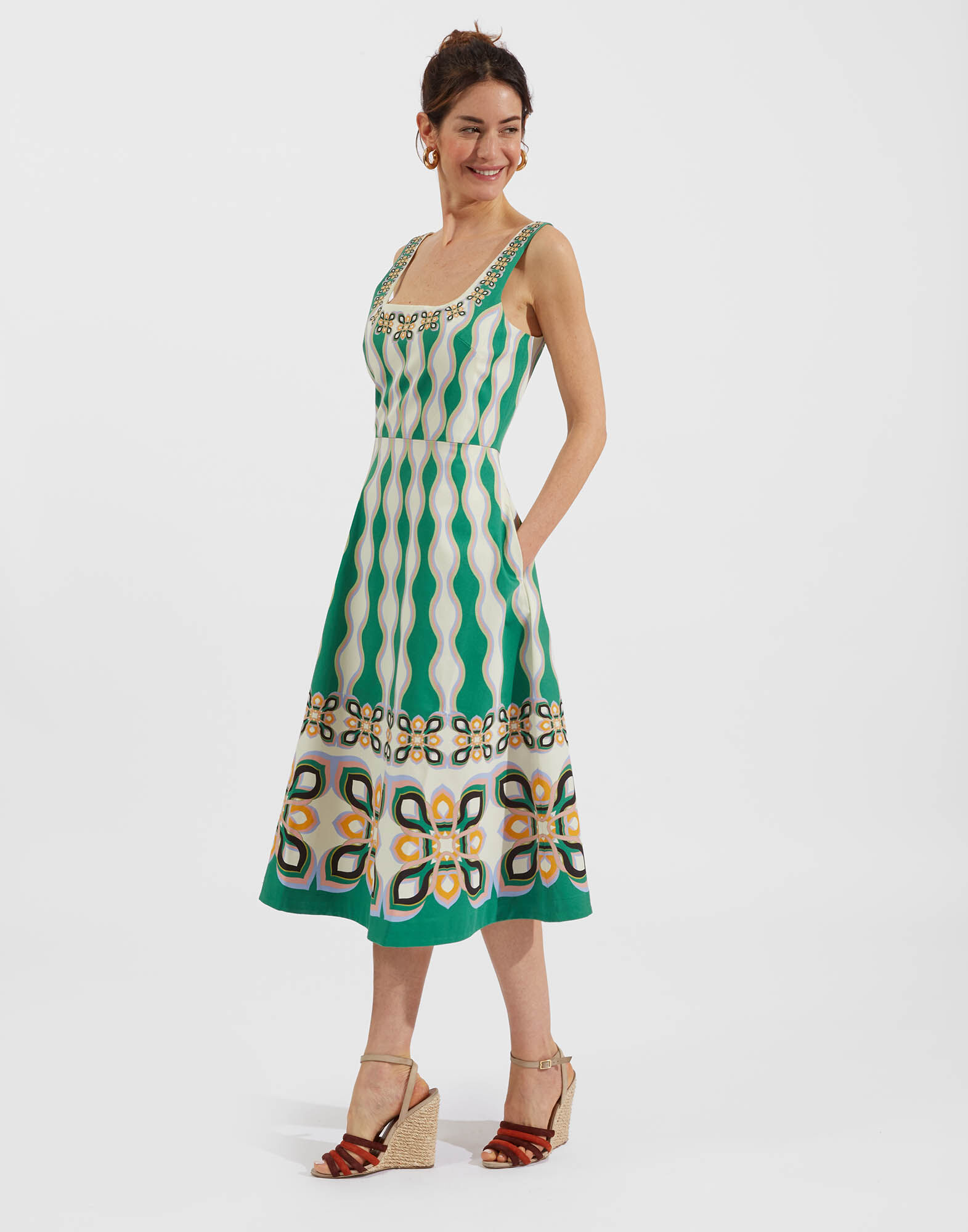 La DoubleJ Sophia Dress Macro Plates Placed Rosa DRE0448COT037MCP02PI01