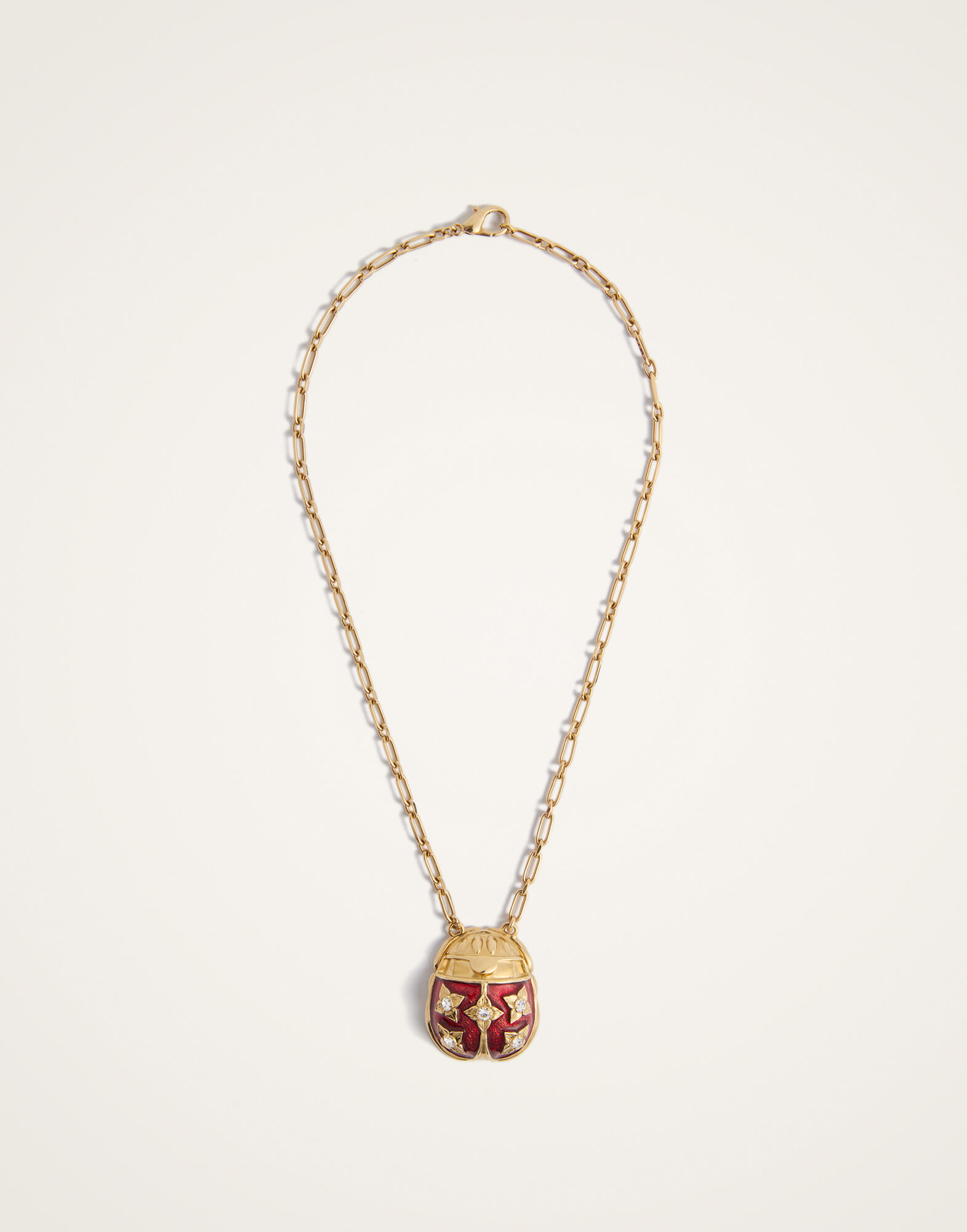La DoubleJ Lady Scarab Necklace 24K Gold Plate & Rhinestone NEC0053MET002SOLIDRE01