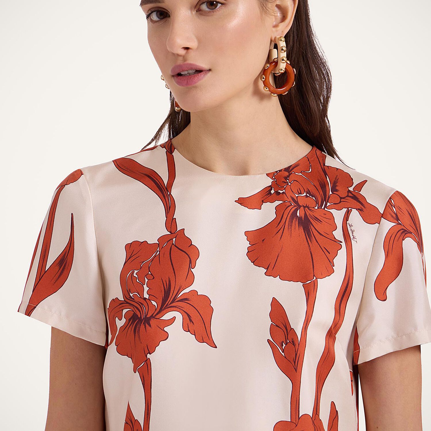 La Doublej Floral-print Silk-twill Mini Dress In Iris Dark Orange