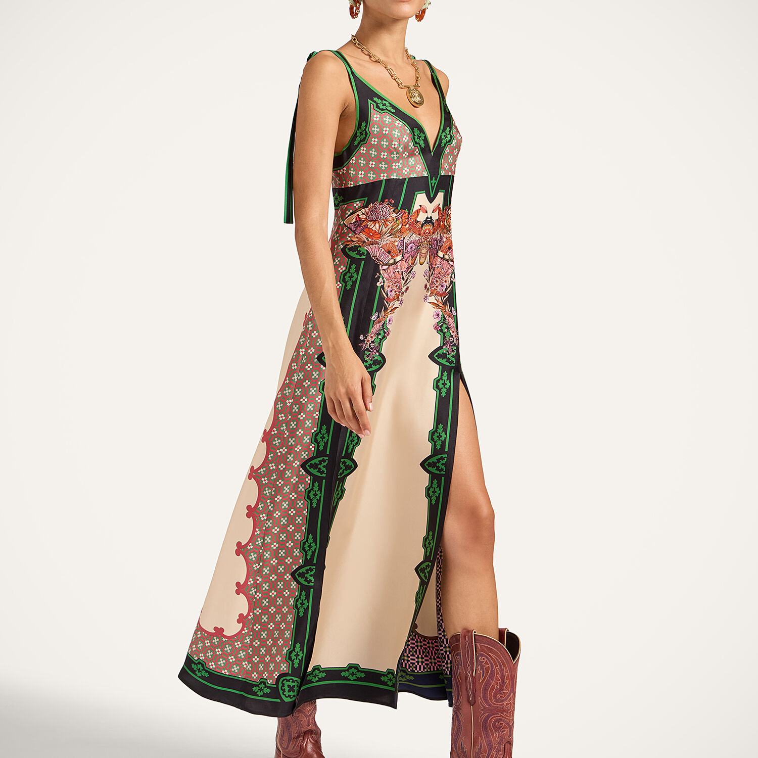 La Doublej Geometric-print Midi Day Dress In Multi