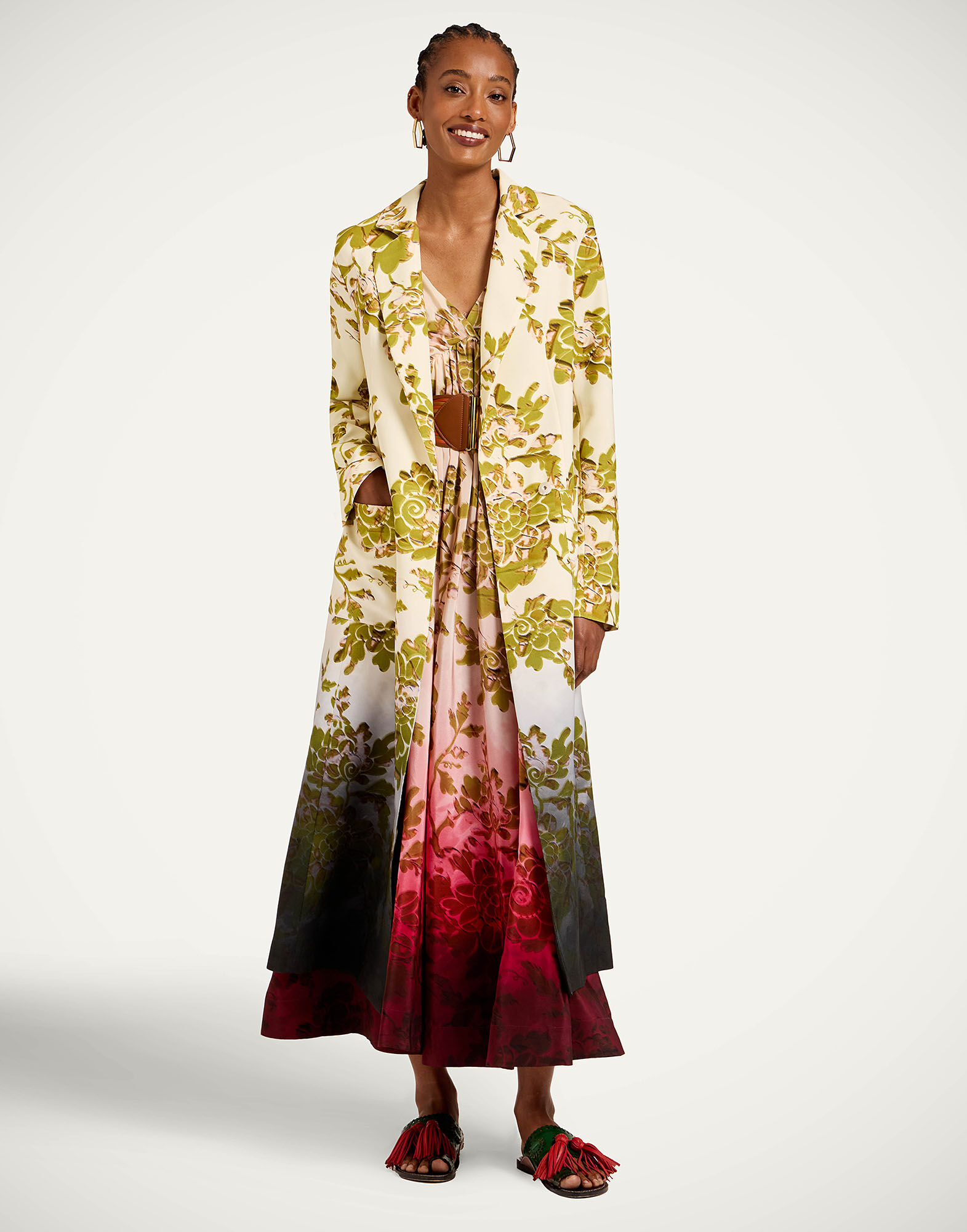 La DoubleJ Duster Coat Oasis Ombr&eacute; Plac&eacute;e Green & Black JAC0203SAB001OAO01GR02