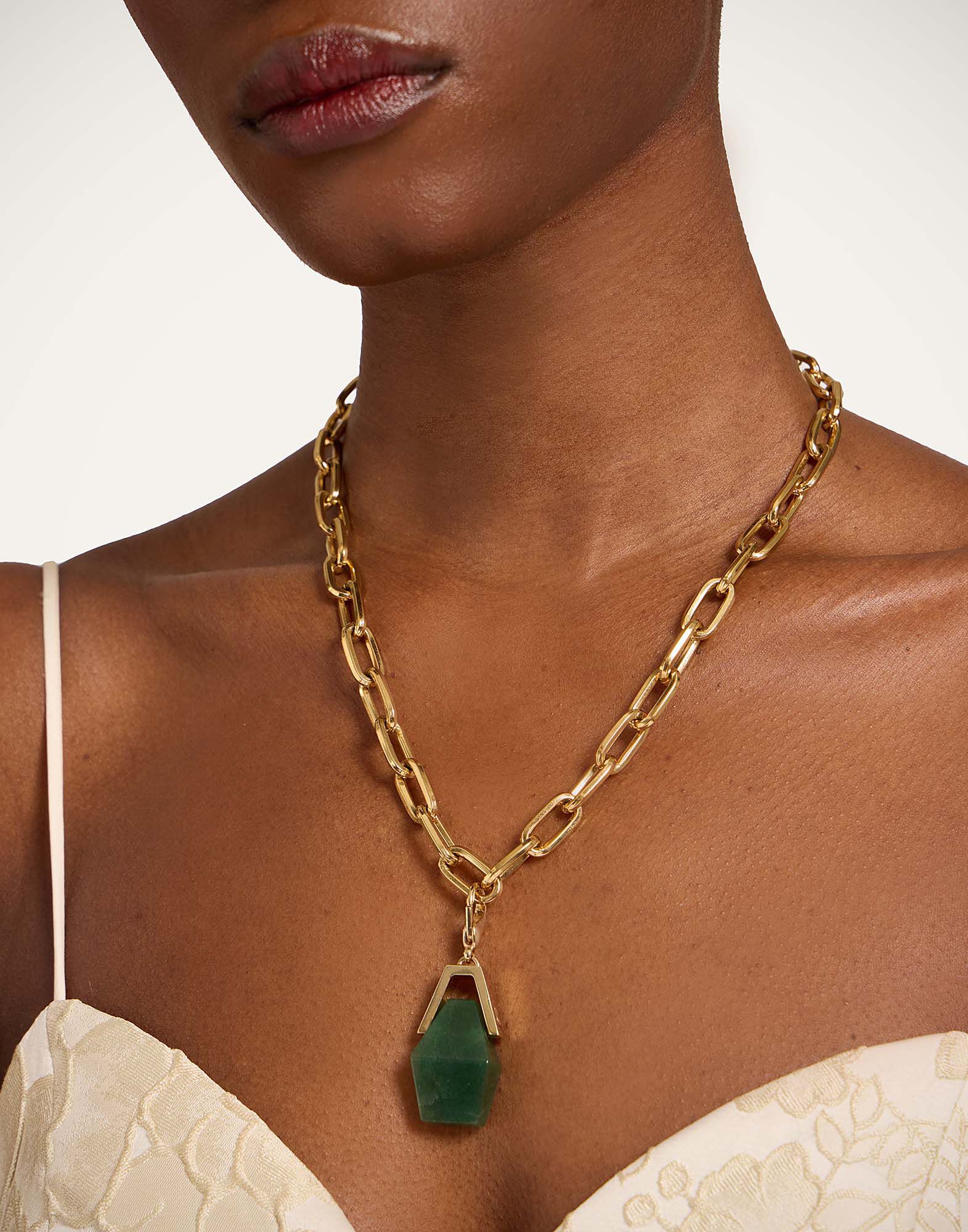 La DoubleJ Portal Charm 24K Gold Plate & Green Jade CHM0027BRA003JAD01YE05