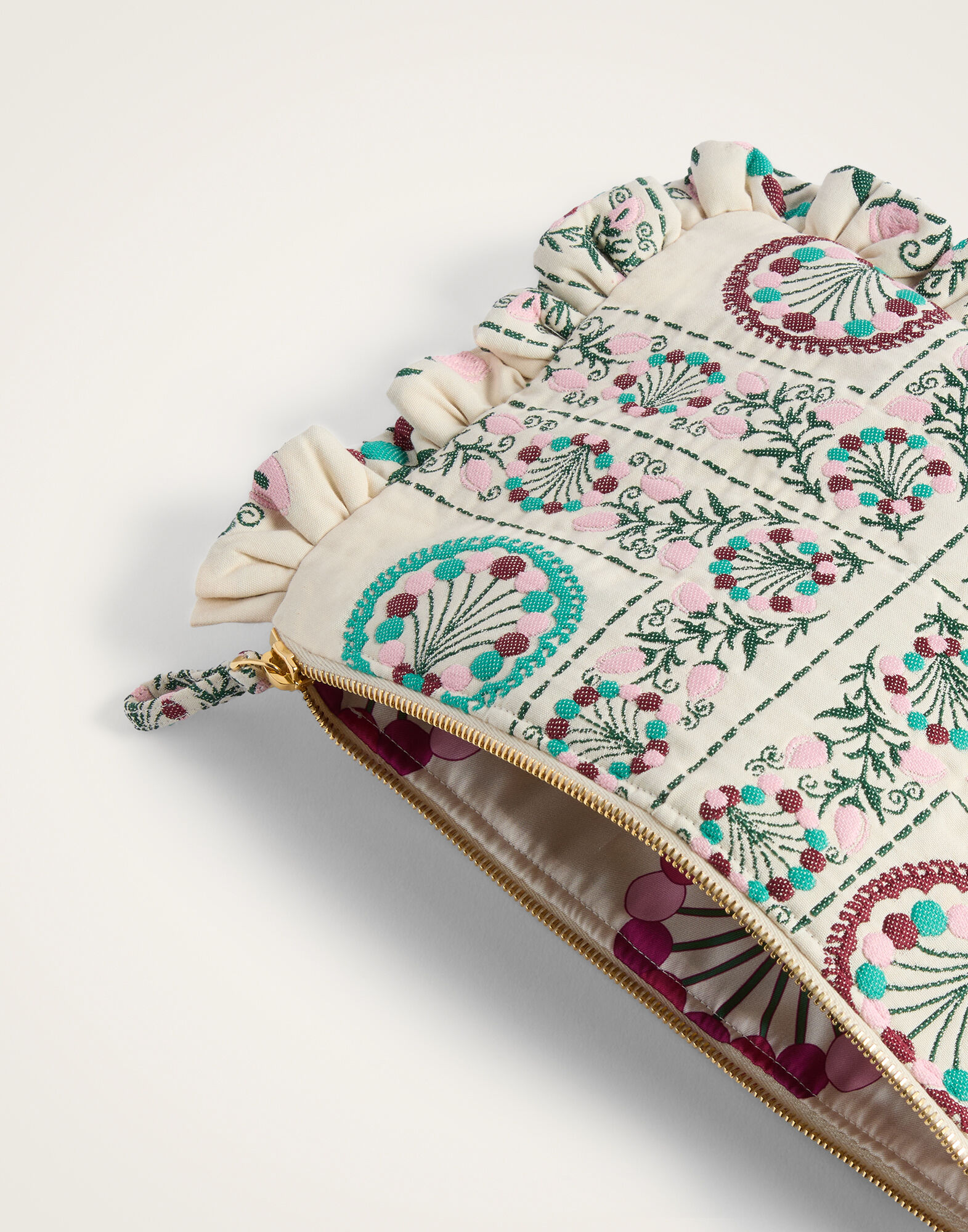 La DoubleJ Hand Pochette Florette Tiles Ecru BAG0059JCQ137FLO09BR05