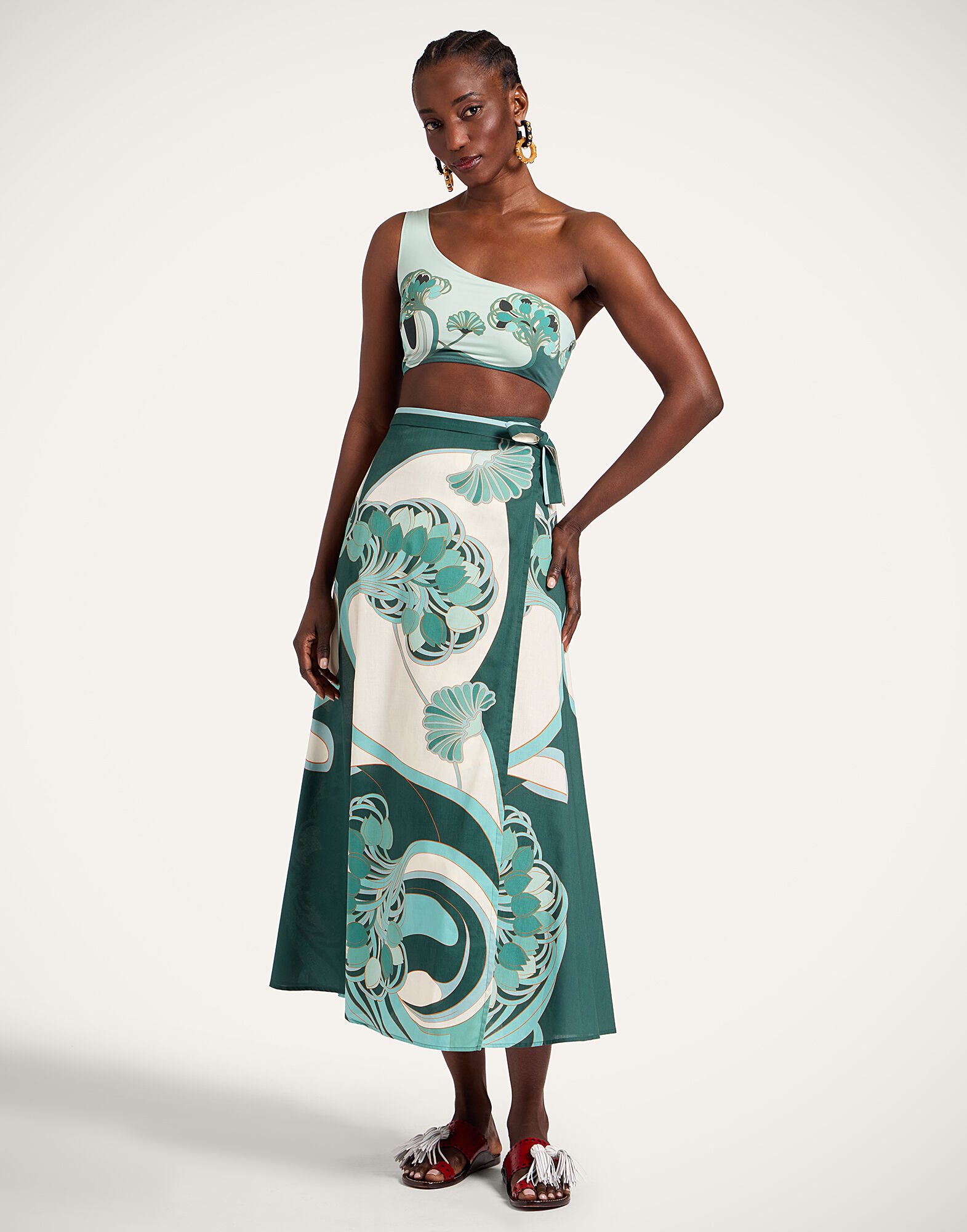 La DoubleJ Sarong Skirt Blooming Tulip Plac&eacute;e Mint SKI0122COT056BTU01GR11