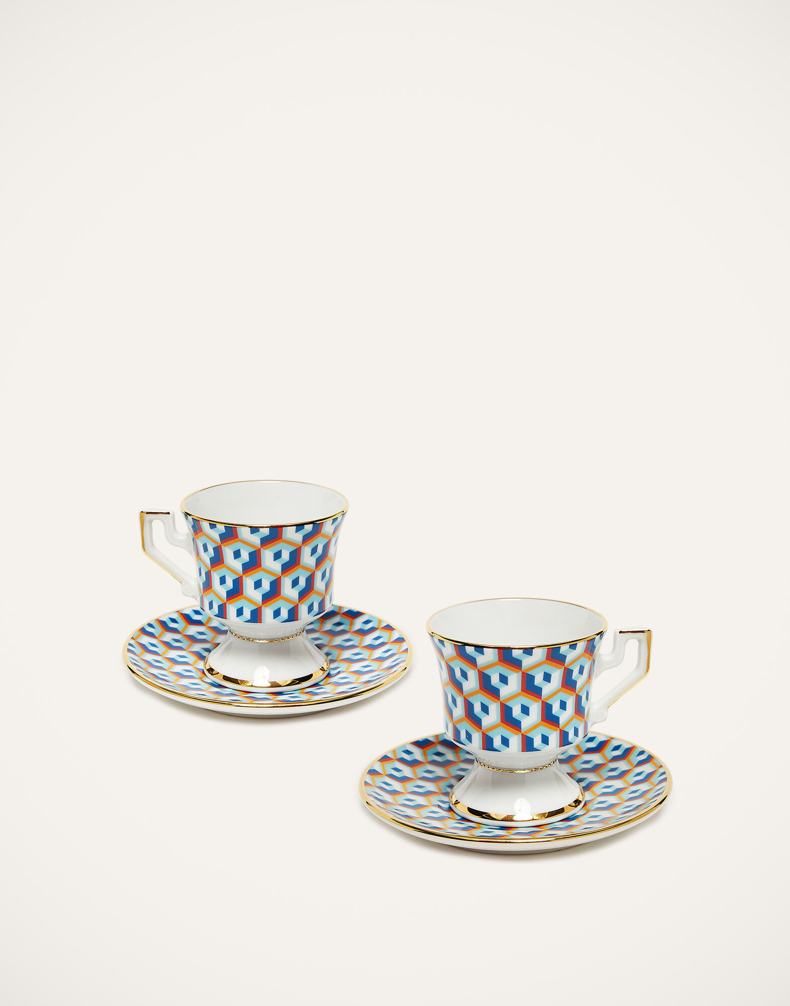 La DoubleJ Espresso Cup & Saucer Set of 2 Cubi Blu DIS0007CER001CUB0004