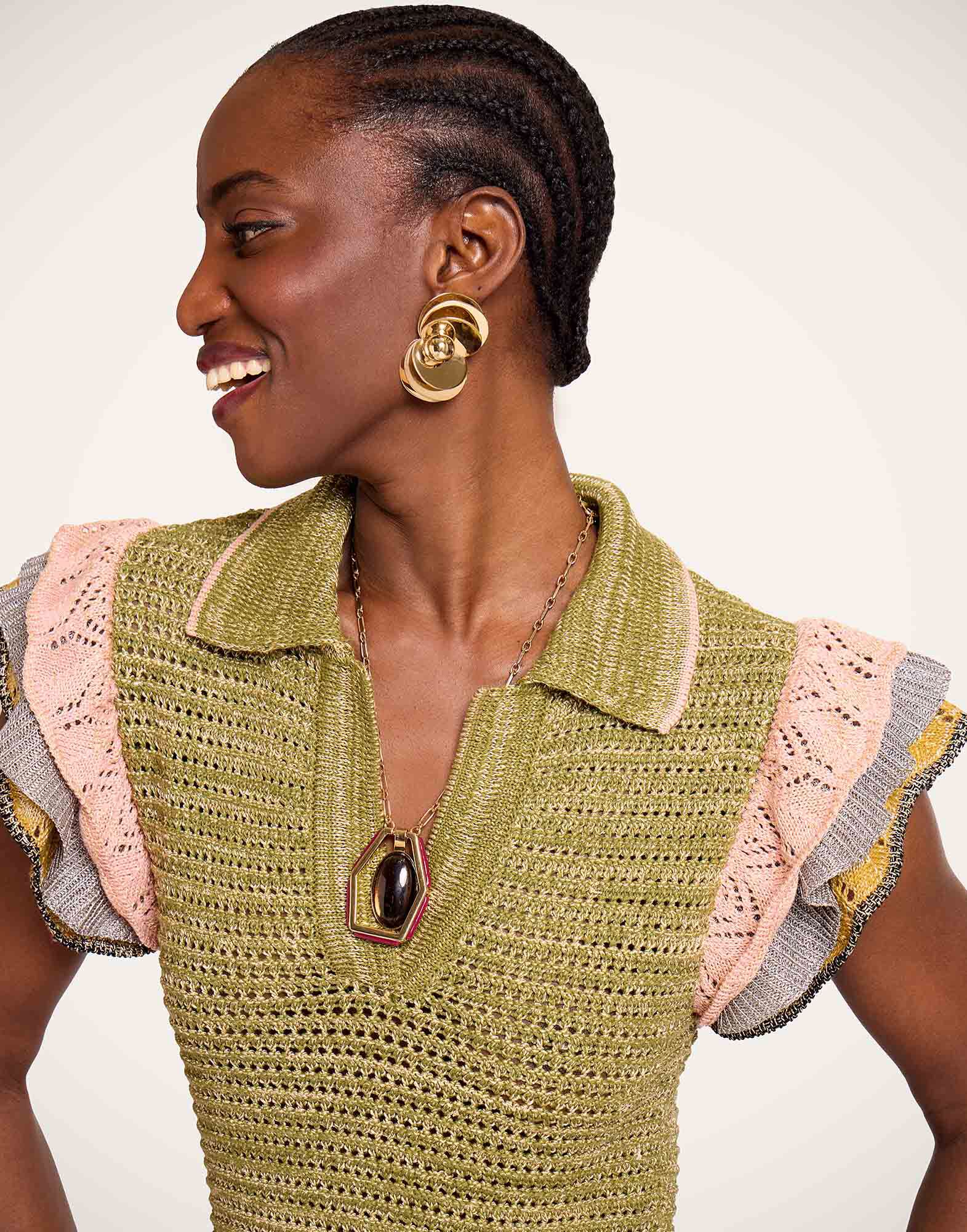 La DoubleJ Eight Counts Mini Dress Color Block Green & Pink DRE1059KNI199VA488GR12