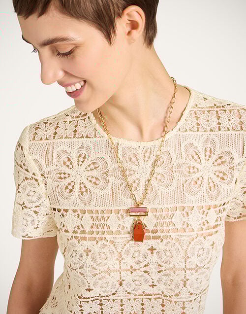 La DoubleJ Mini Bridge Portal Necklace La DoubleJ Mini Bridge Portal Necklace 24K Gold Plate & Red Jasper NEC0050BRA003JSP02YE05