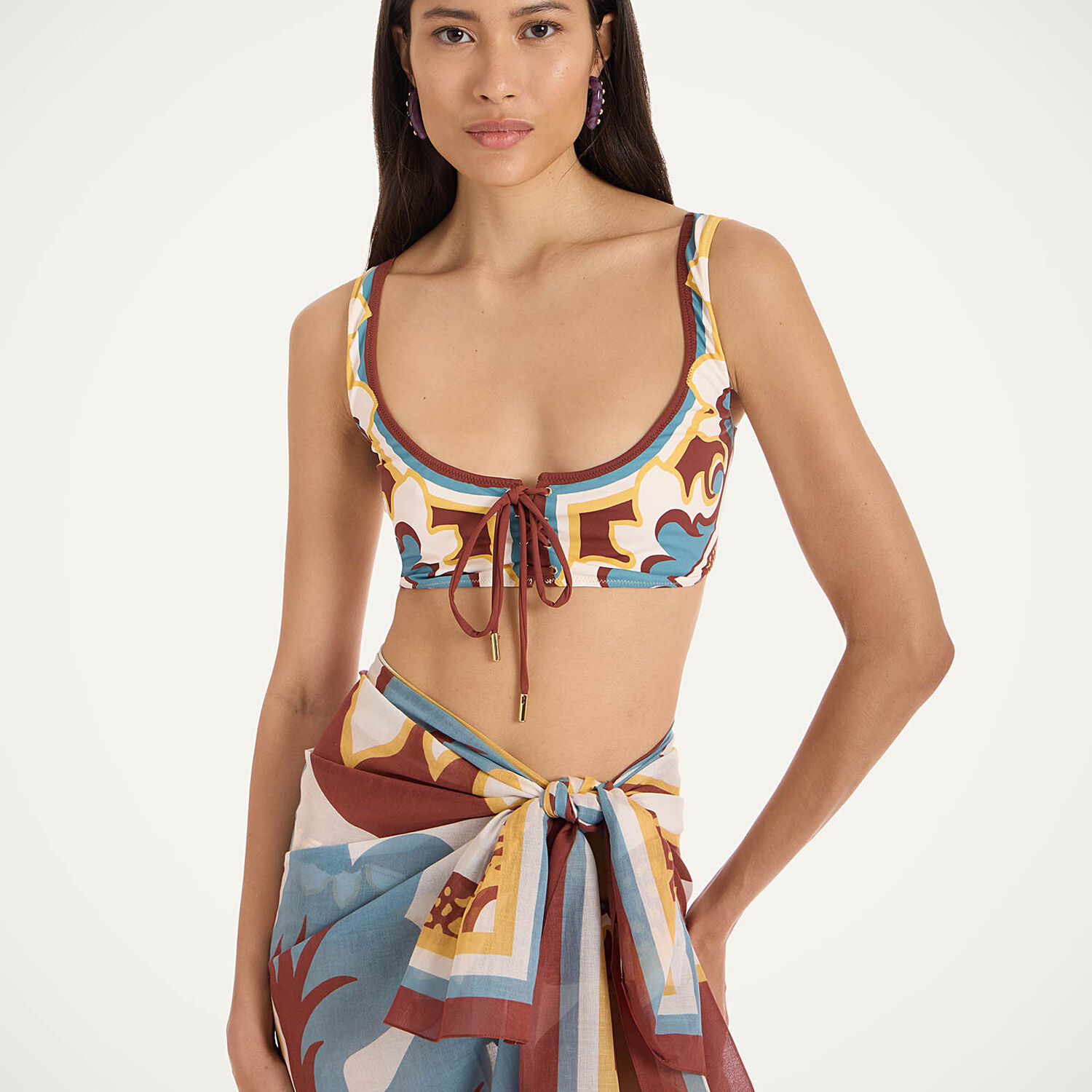 La Doublej Sunset Floral Bikini Top In Multi
