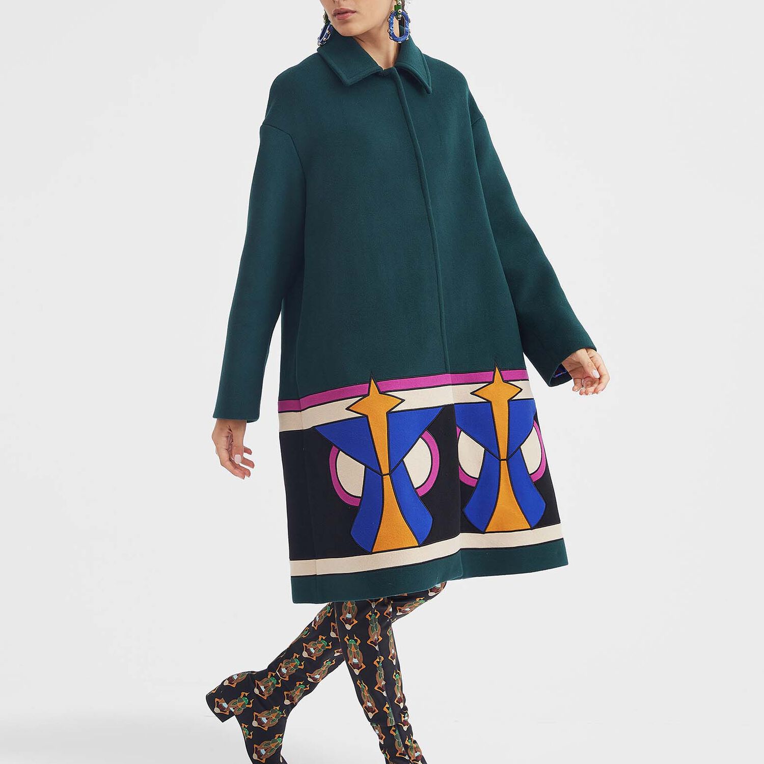 Shop La Doublej Boxy Coat Intarsia In Dark Green