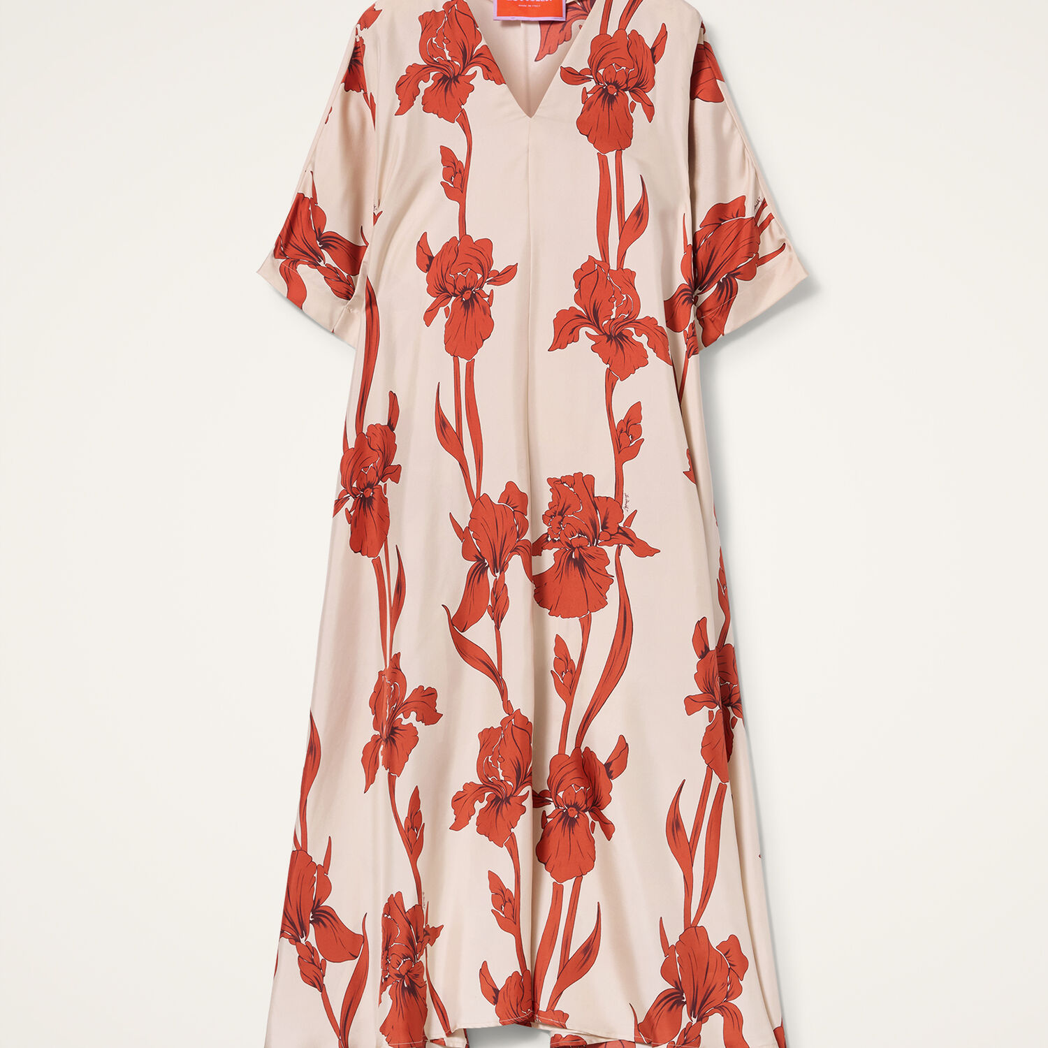 La Doublej La Double J Muumuu Printed Silk-satin Maxi Dress In Iris Dark Orange