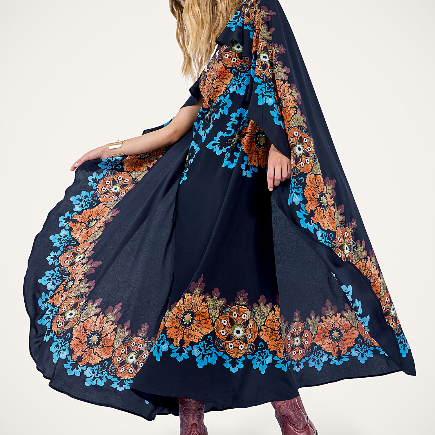 La Doublej Magic Cape-effect Printed Silk-crepe Maxi Dress In Multi