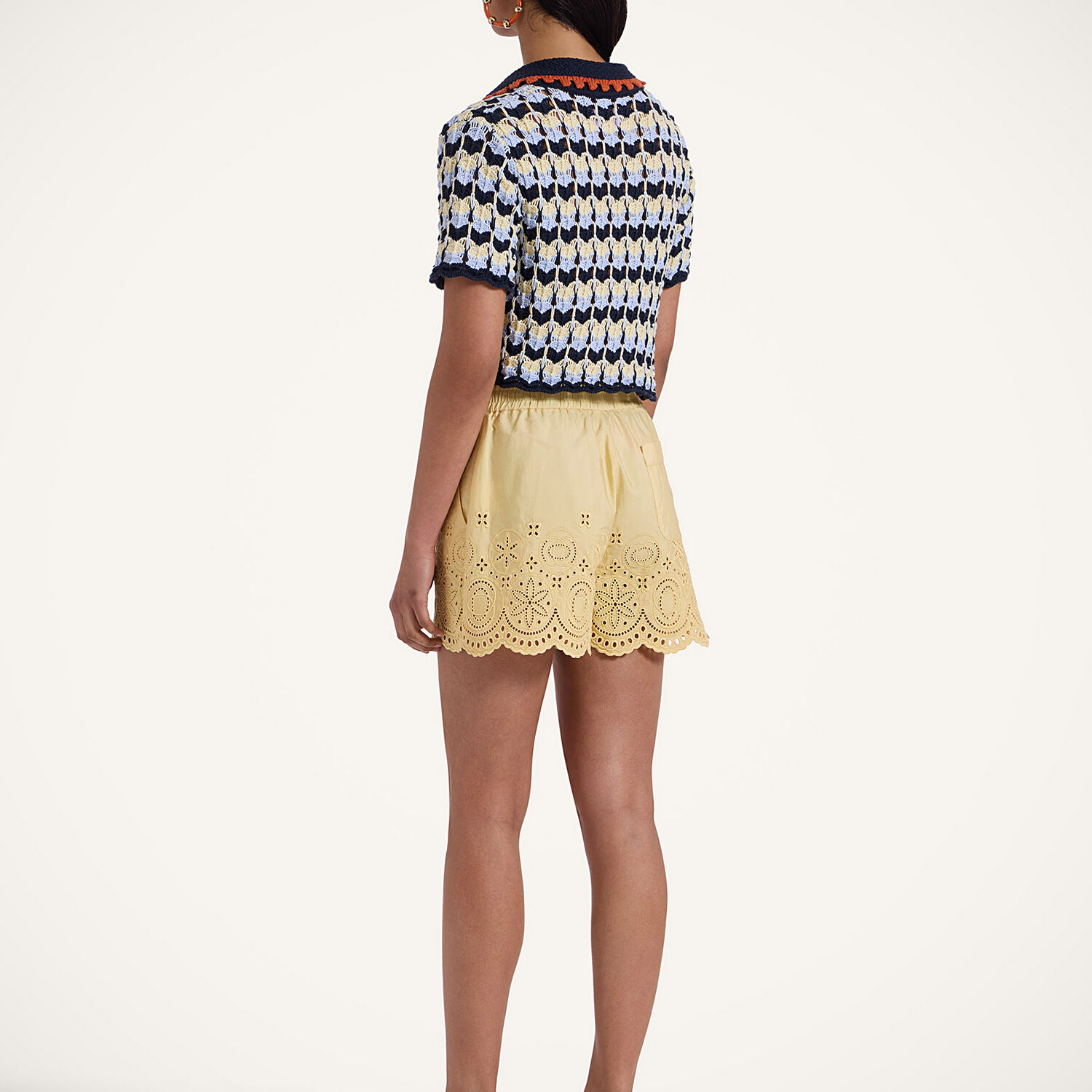 La Doublej Scalloped Broderie Anglaise-trimmed Cotton-poplin Shorts In Eclipse Light Yellow