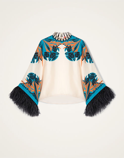 La DoubleJ Make An Exit Top Florence Plac&eacute;e Ivory TOP0141SIL006FLO02WH04