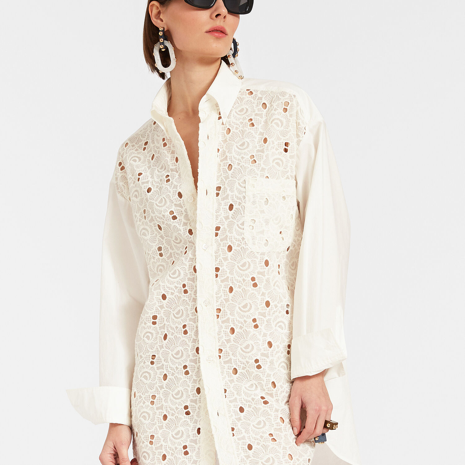 Shop La Doublej Lacey Better Than Your Boyfriend's Shirt In Solid Ivory