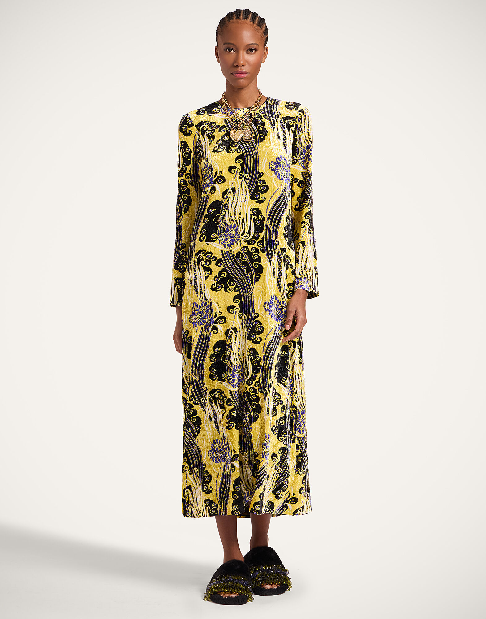 La DoubleJ Long Sleeve Swing Dress Atlantis Yellow DRE0184VEL016ATL01YE02