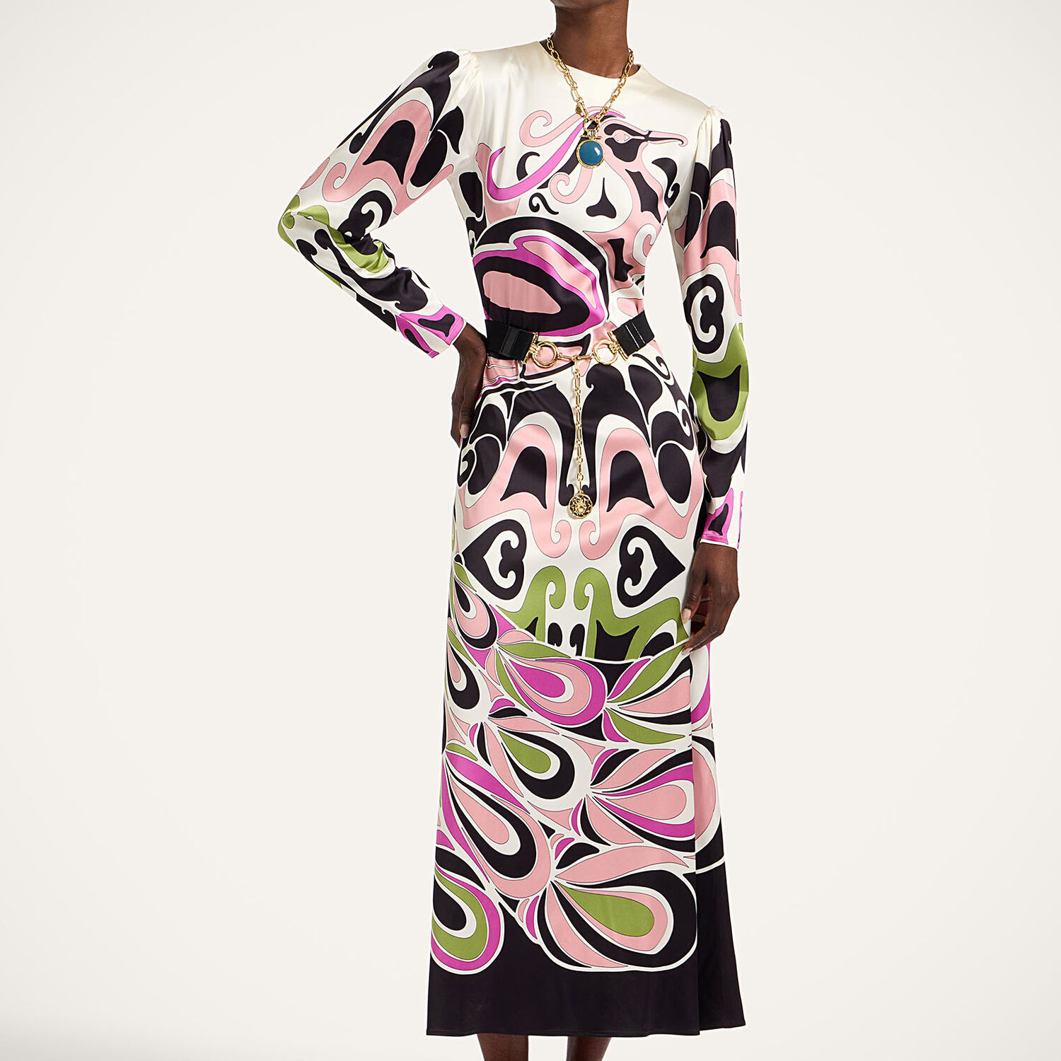 La Doublej Clingy Swing Printed Satin Midi Dress