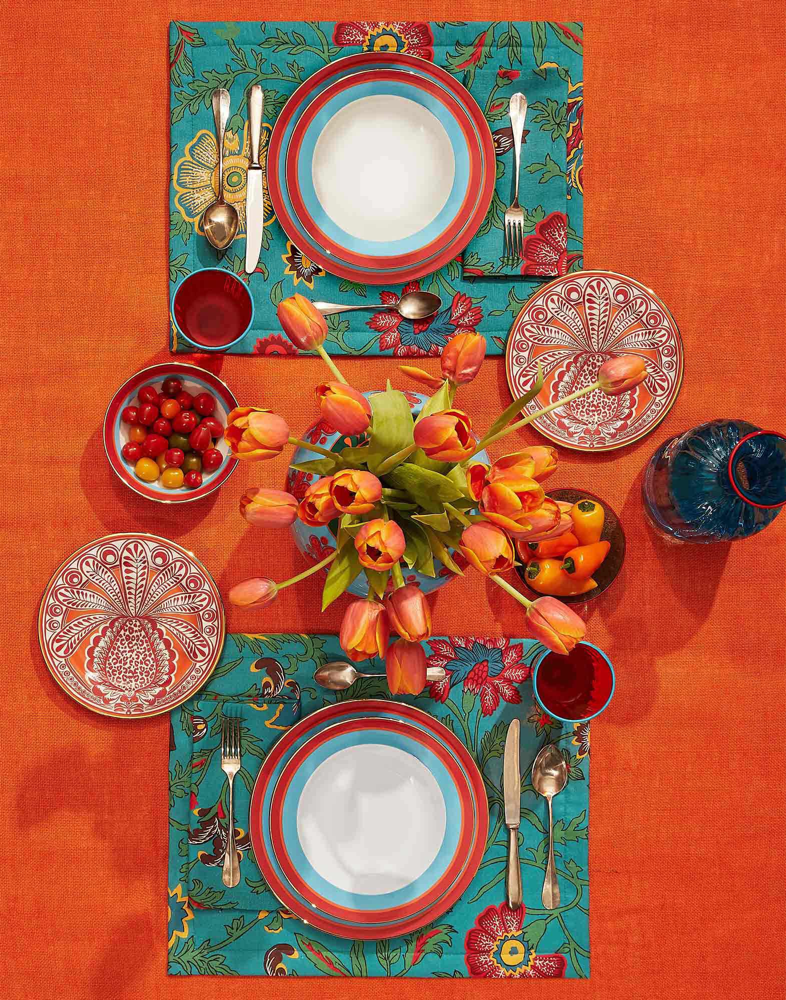 La DoubleJ Placemat Set Of 2 Dragon Flower Turchese TBM0001LIN001DRA0005
